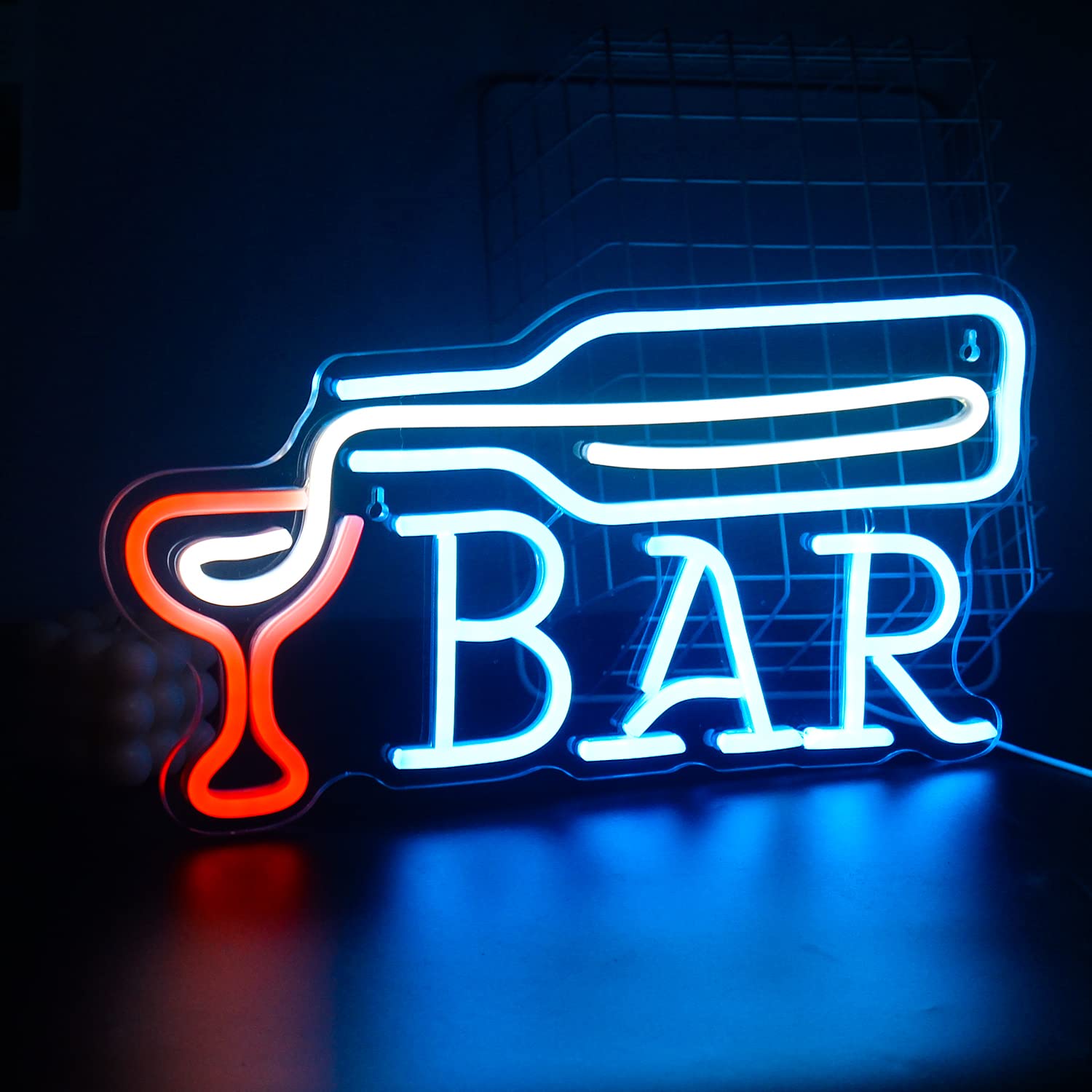 Insegna al Neon LED Blu Bar con Luce a Vetro di Vino