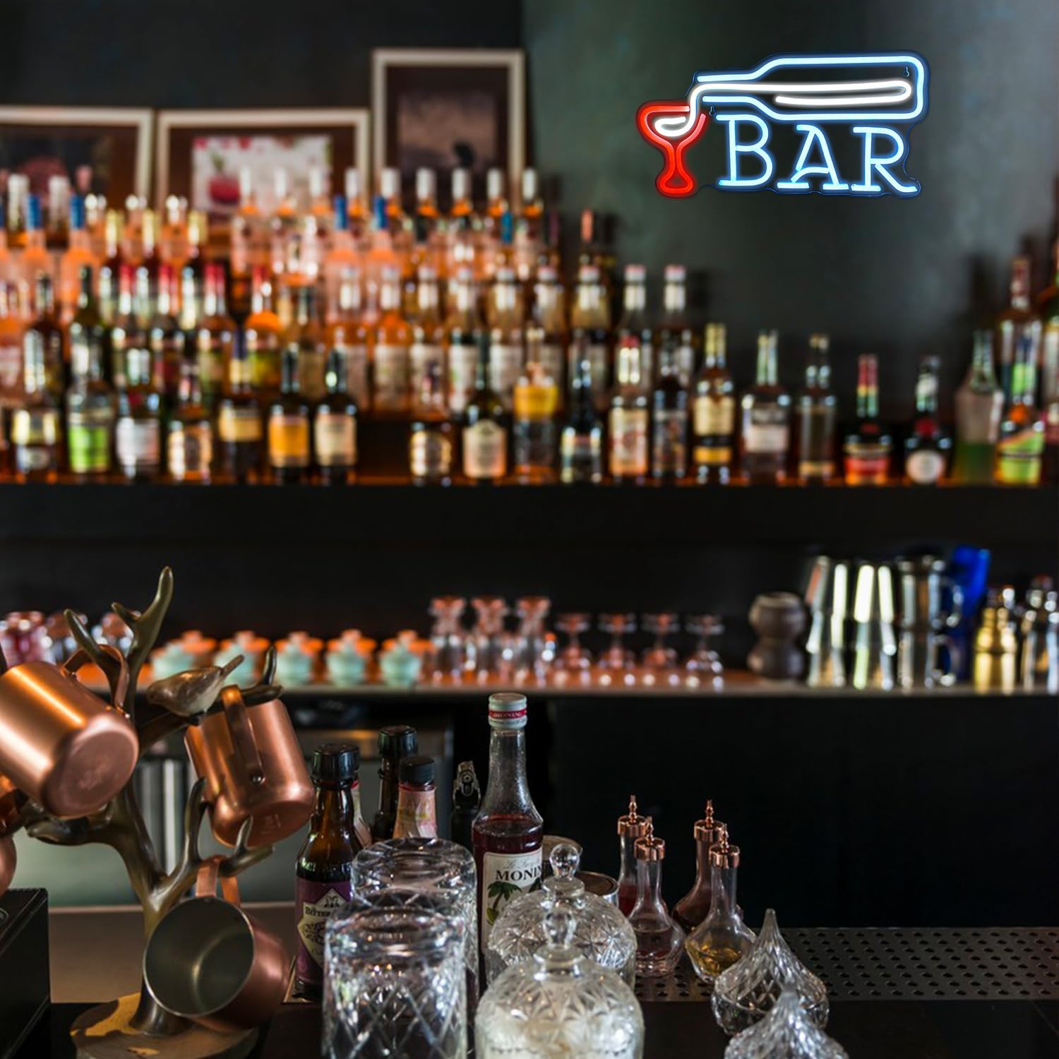 Insegna al Neon LED Blu Bar con Luce a Vetro di Vino | Wanxing | Velz