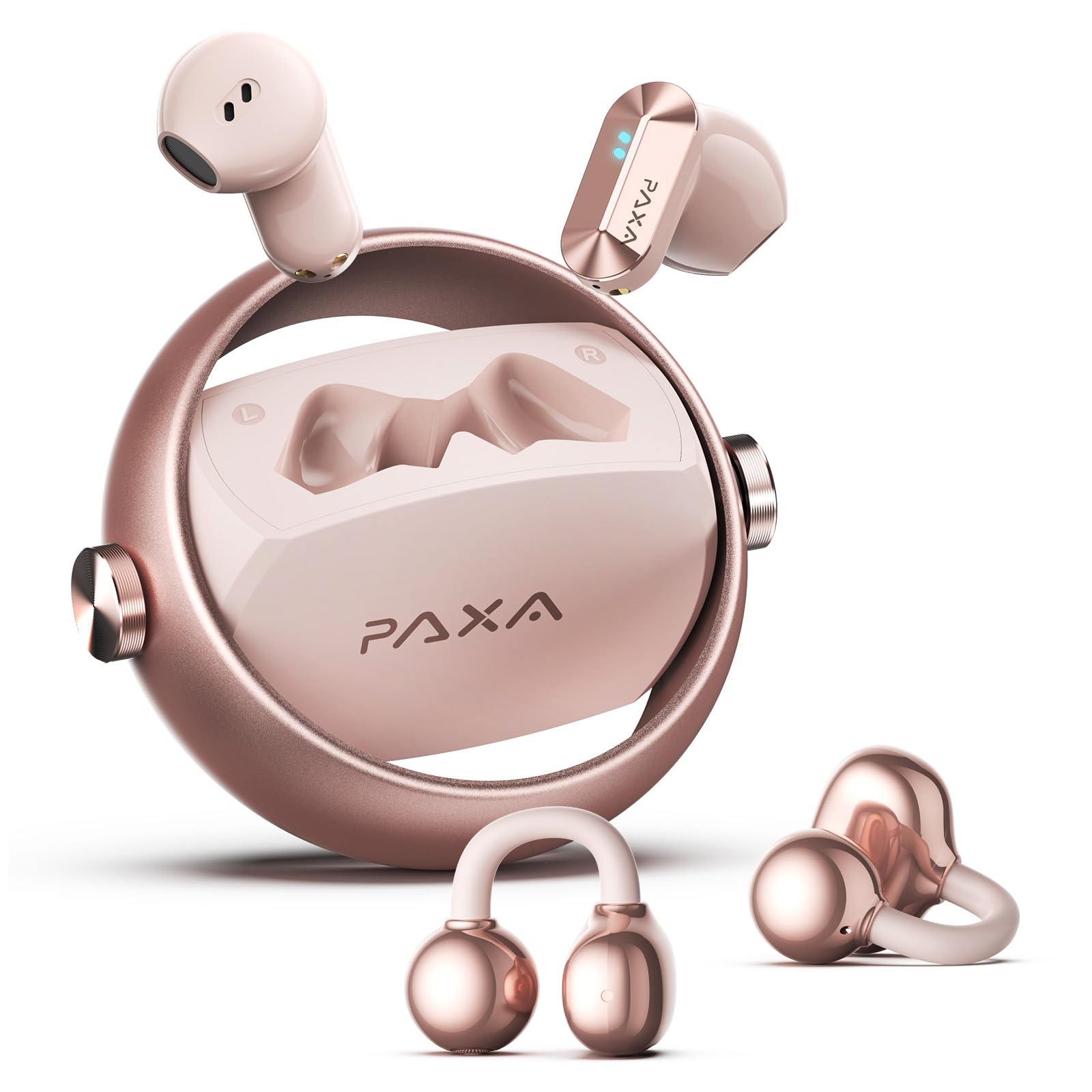 Paxa 2-in-1 Open Ear Cuffie Bluetooth 6.0 140h, Rosa Oro