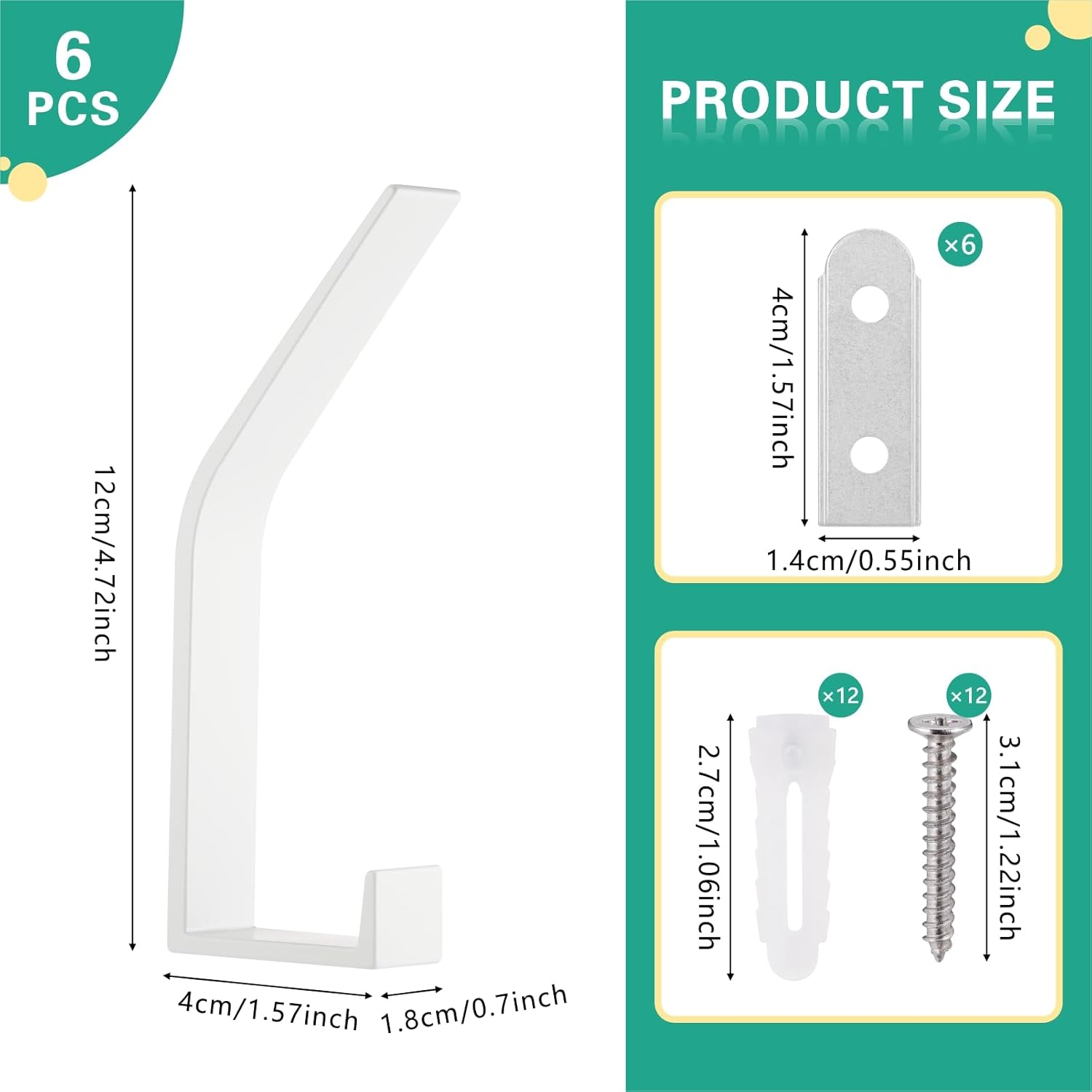 Kssvzz 6 Pezzi Appendiabiti da Parete Moderno, Bianco - immagine 2