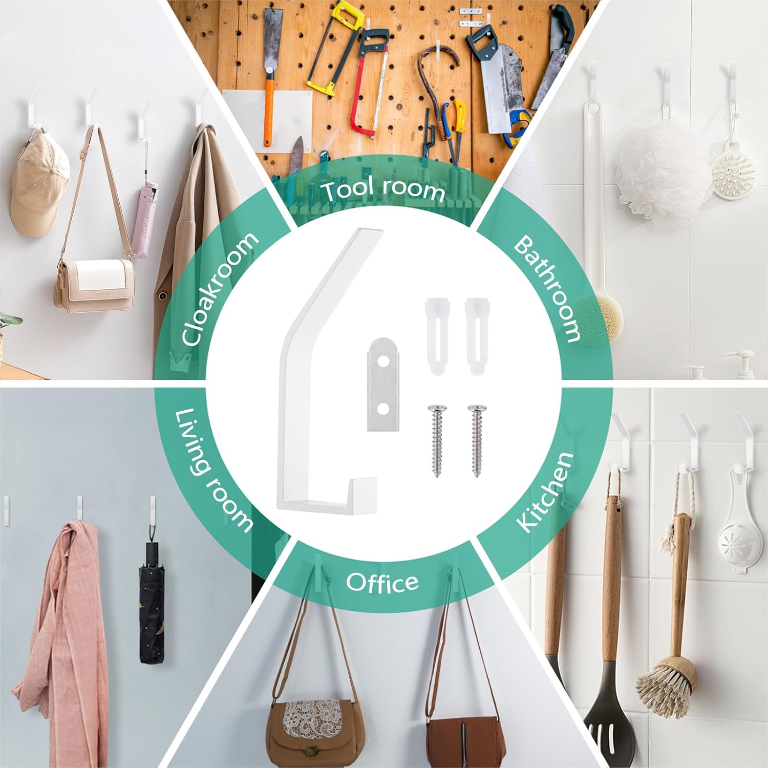 Kssvzz 6 Pezzi Appendiabiti da Parete Moderno, Bianco - immagine 4