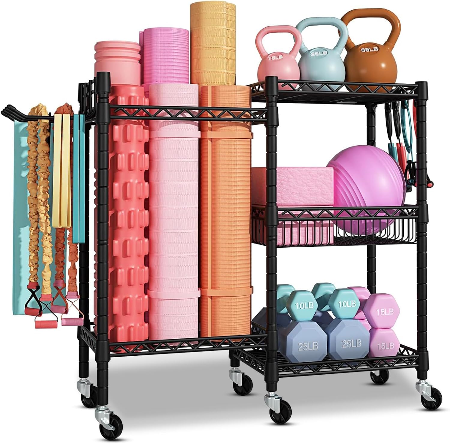 Rastrelliera Manubri 3 Livelli con Ruote e Ganci - immagine 1