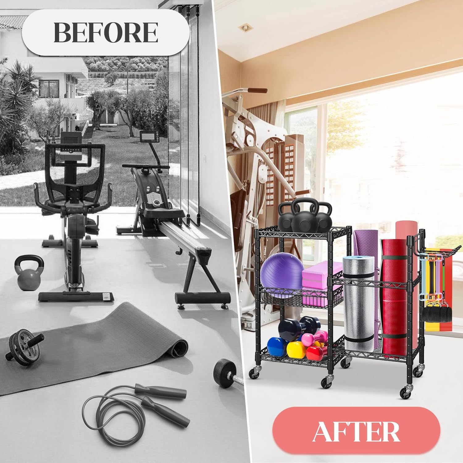 Rastrelliera Manubri 3 Livelli con Ruote e Ganci - immagine 4