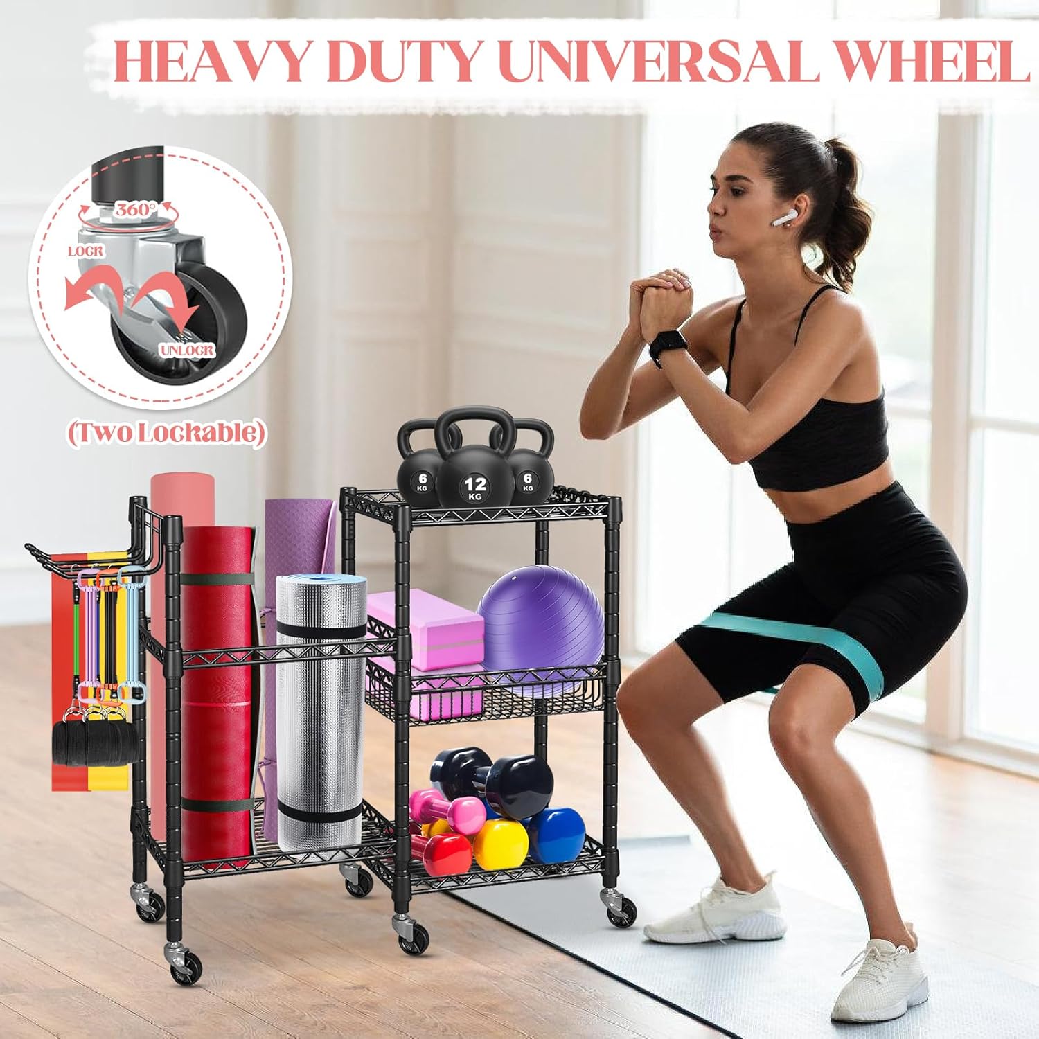 Rastrelliera Manubri 3 Livelli con Ruote e Ganci - immagine 5