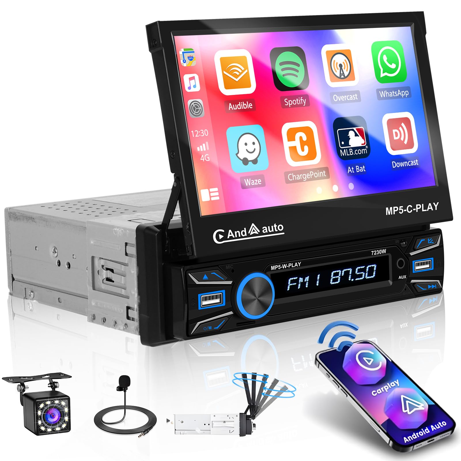 Hikity Autoradio 1 DIN Wireless CarPlay & Android Auto
