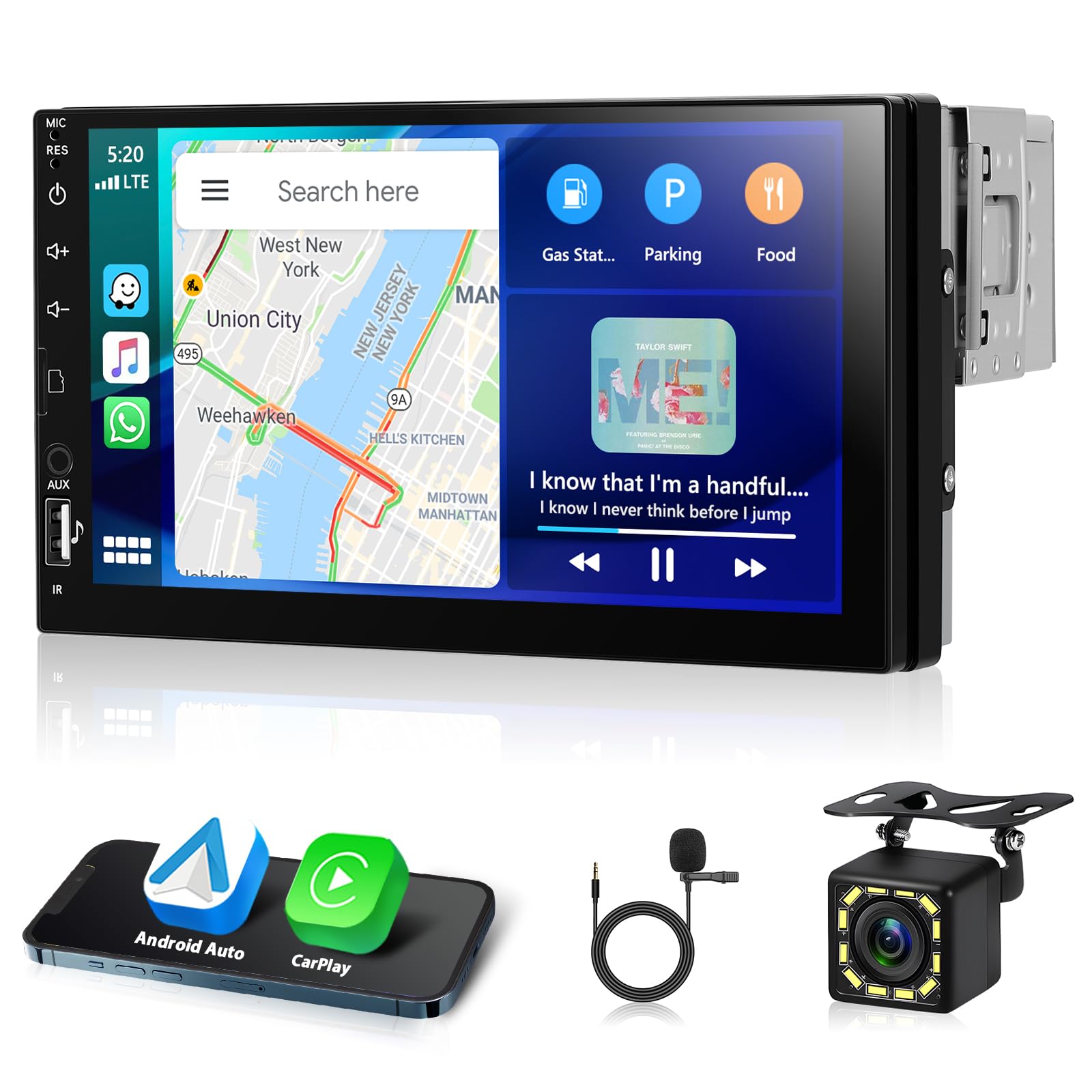 Motorsi Autoradio 1 Din Bluetooth con Wireless Carplay 7"