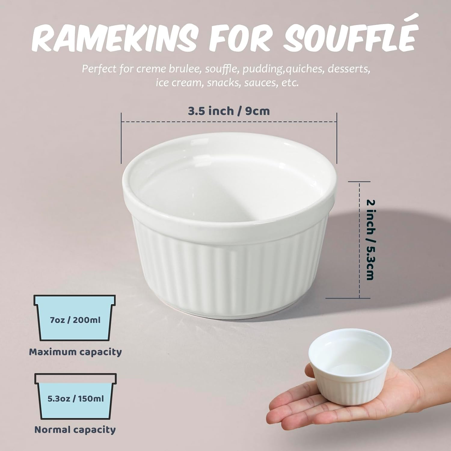 Highkit Set 6 Pirottini Porcellana 200ml, 9 cm Bianchi - immagine 2