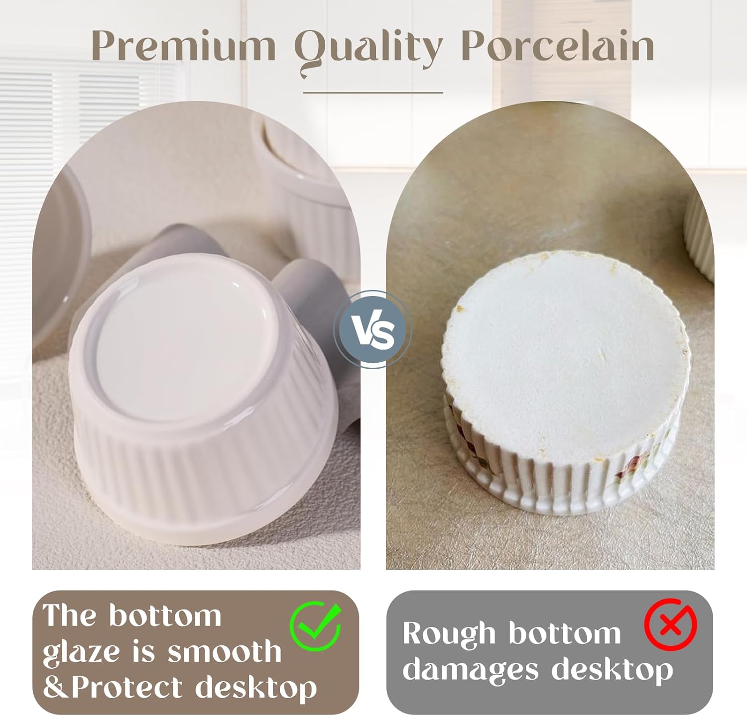 Highkit Set 6 Pirottini Porcellana 200ml, 9 cm Bianchi - immagine 3