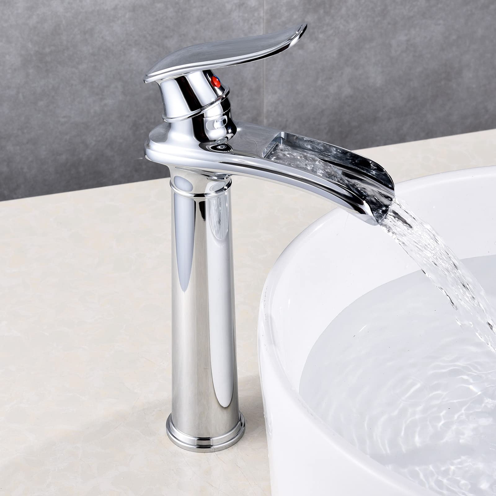 YAGJIA Rubinetto per lavabo, cromato alto, a cascata, in ottone anticato