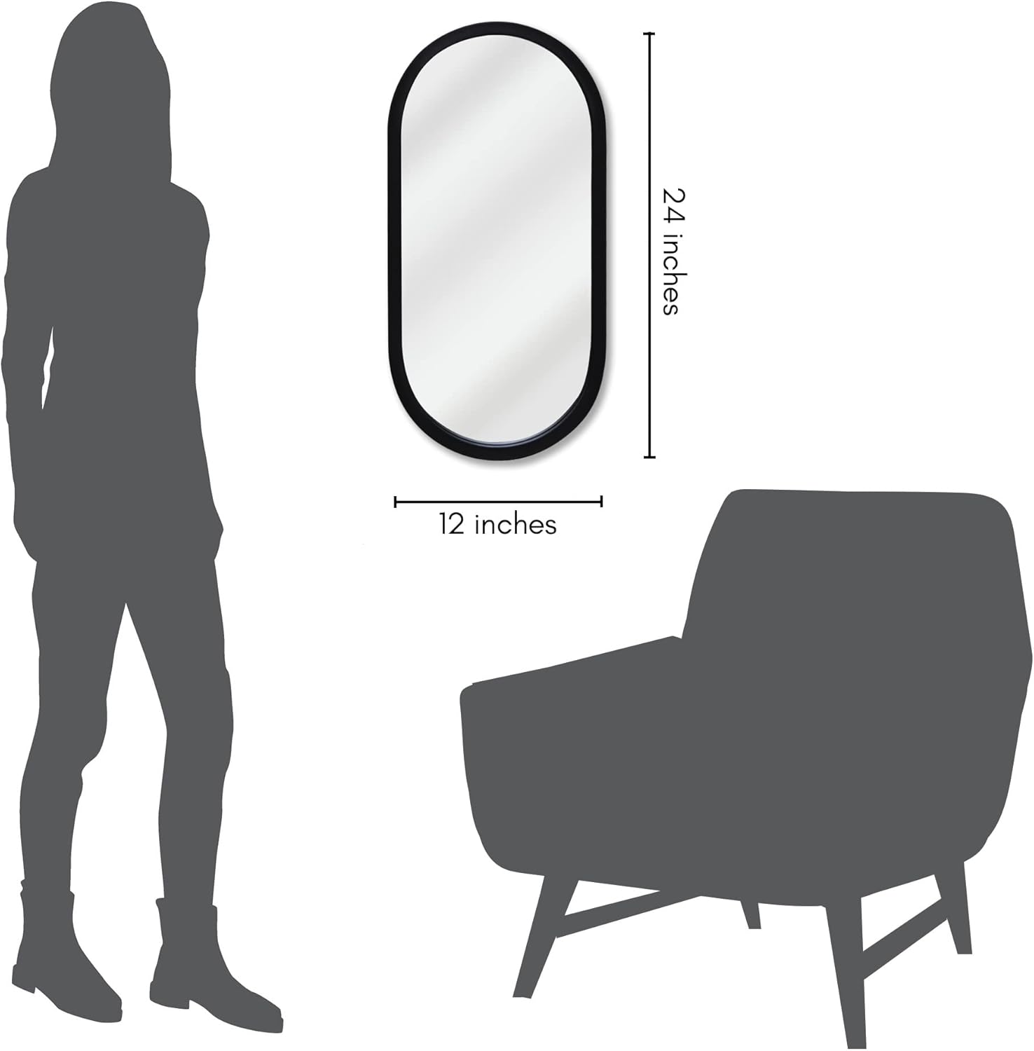 Americanflat Specchio Ovale 30,4x61 cm - Bordo Nero - immagine 5