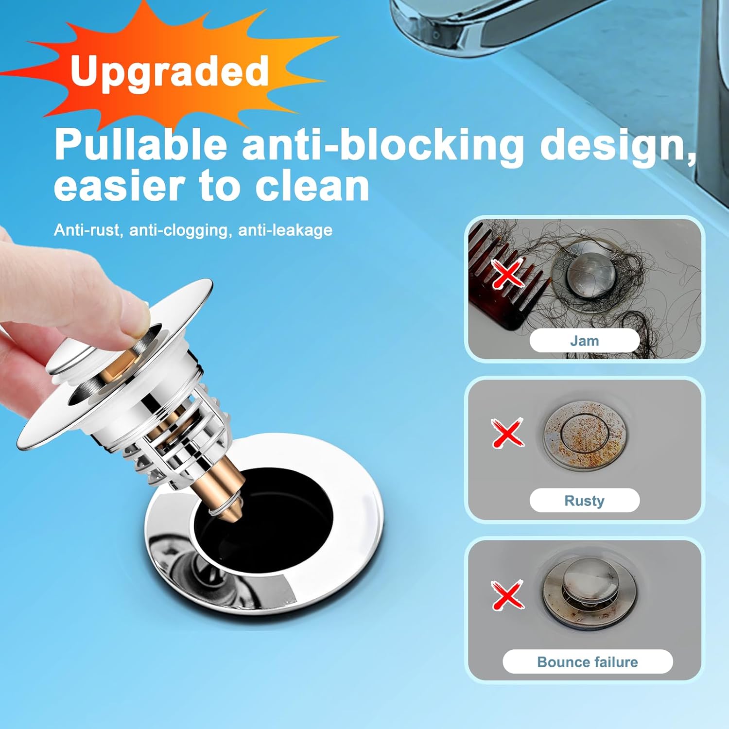 Diboniur 2 Pezzi Tappo Lavandino Bagno Universale - immagine 2