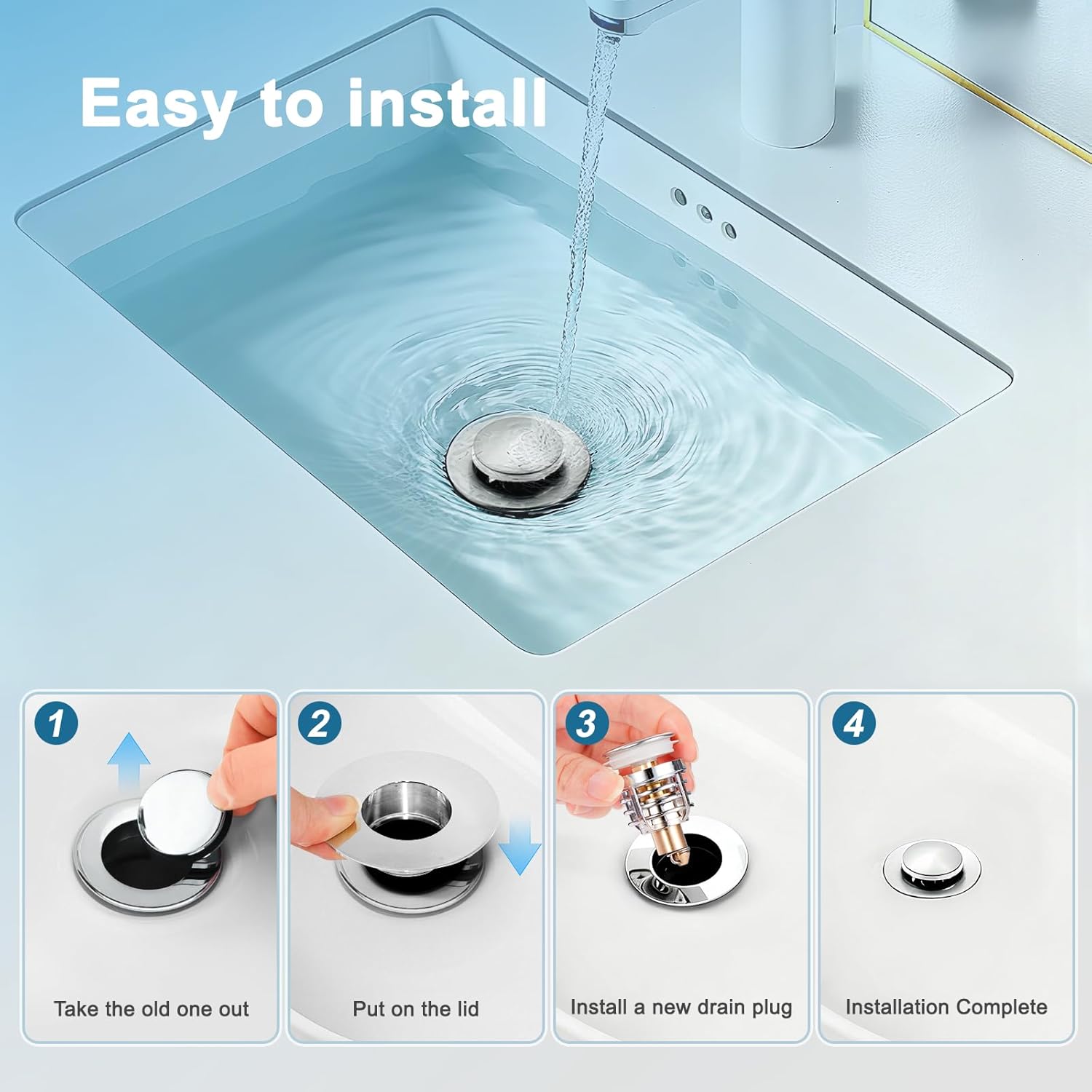 Diboniur 2 Pezzi Tappo Lavandino Bagno Universale - immagine 5