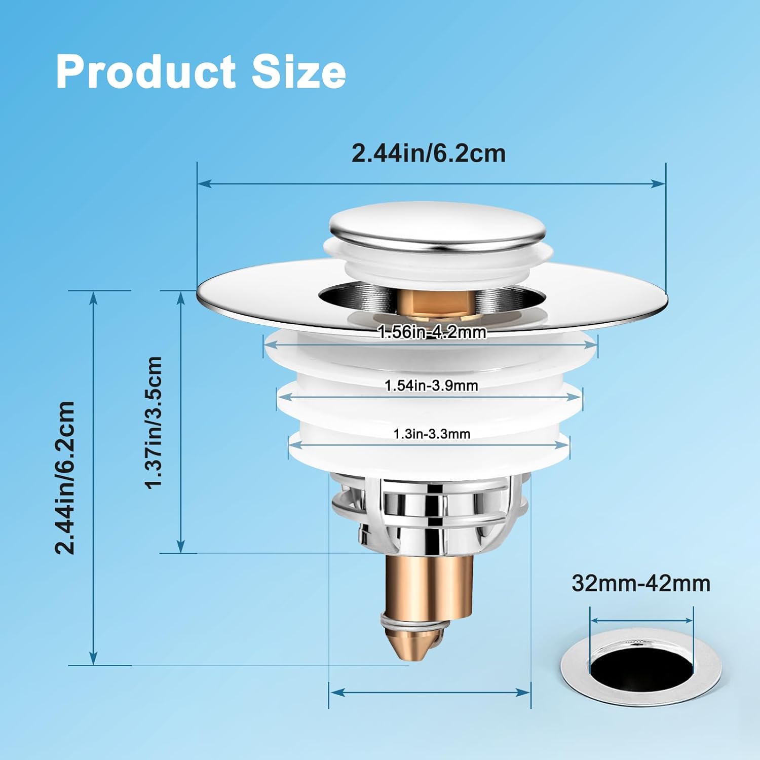 Diboniur 2 Pezzi Tappo Lavandino Bagno Universale - immagine 6