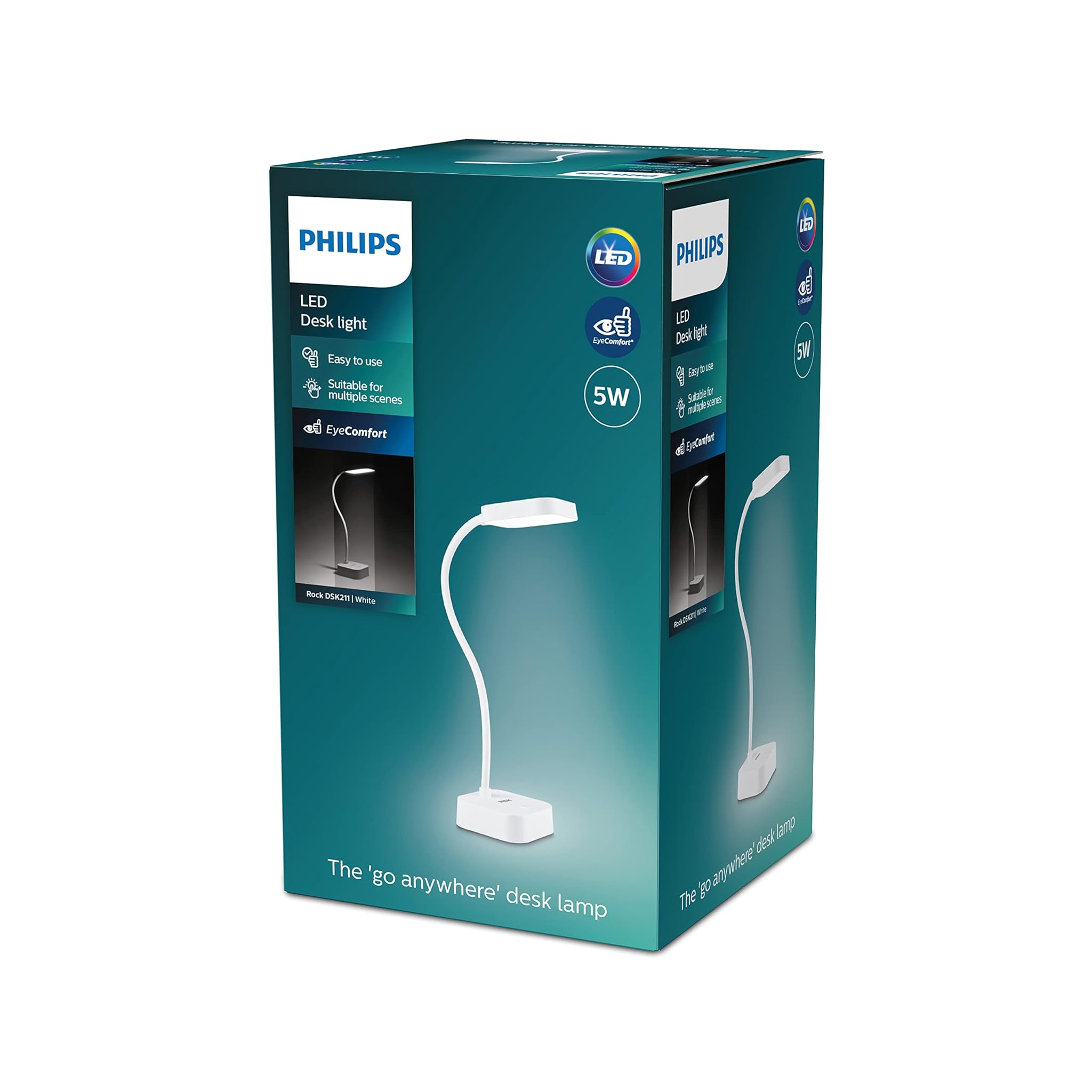 Philips LED Lampada da Tavolo Rock 5W, Bianco