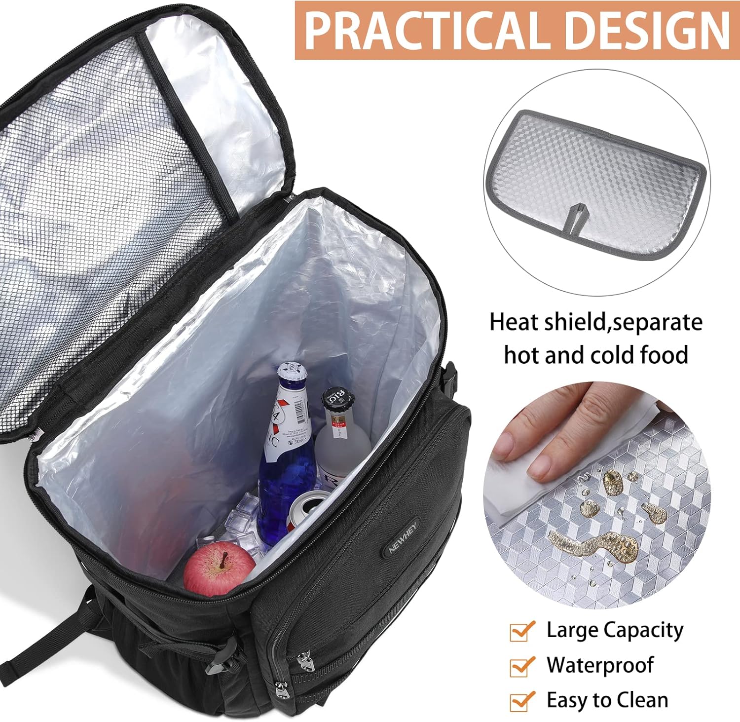 Newhey Zaino Termico Impermeabile 30L, Nero - immagine 2