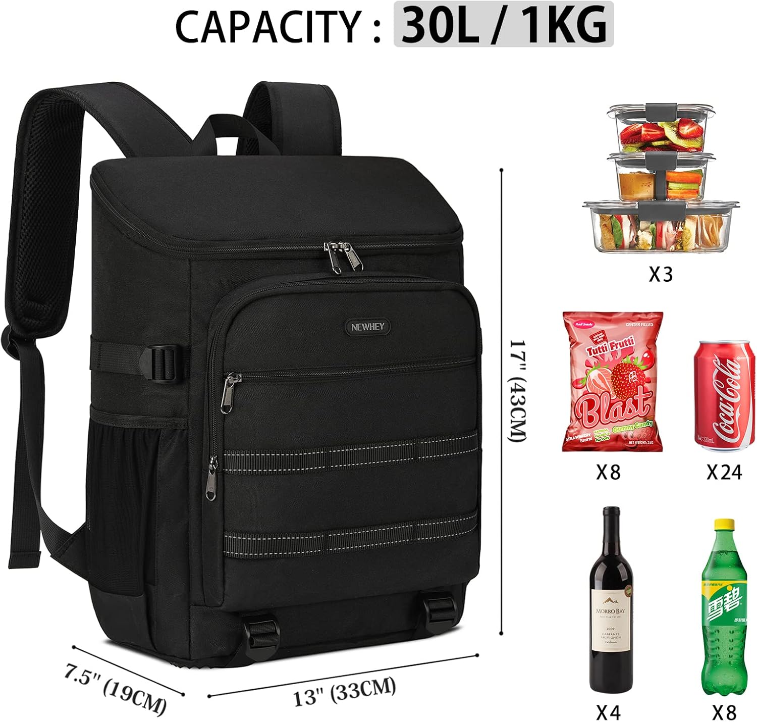 Newhey Zaino Termico Impermeabile 30L, Nero - immagine 4