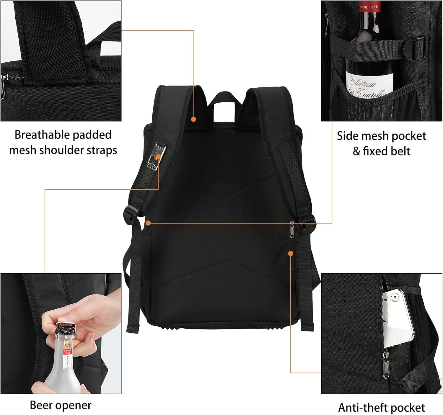 Newhey Zaino Termico Impermeabile 30L, Nero - immagine 5