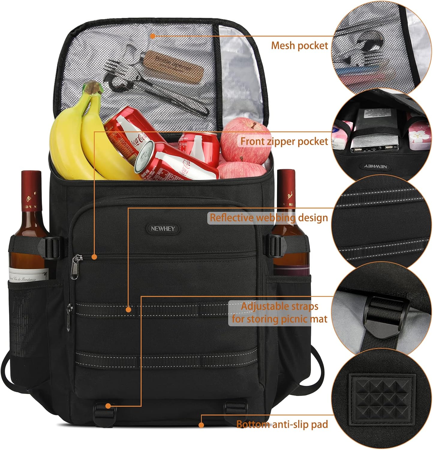 Newhey Zaino Termico Impermeabile 30L, Nero - immagine 7