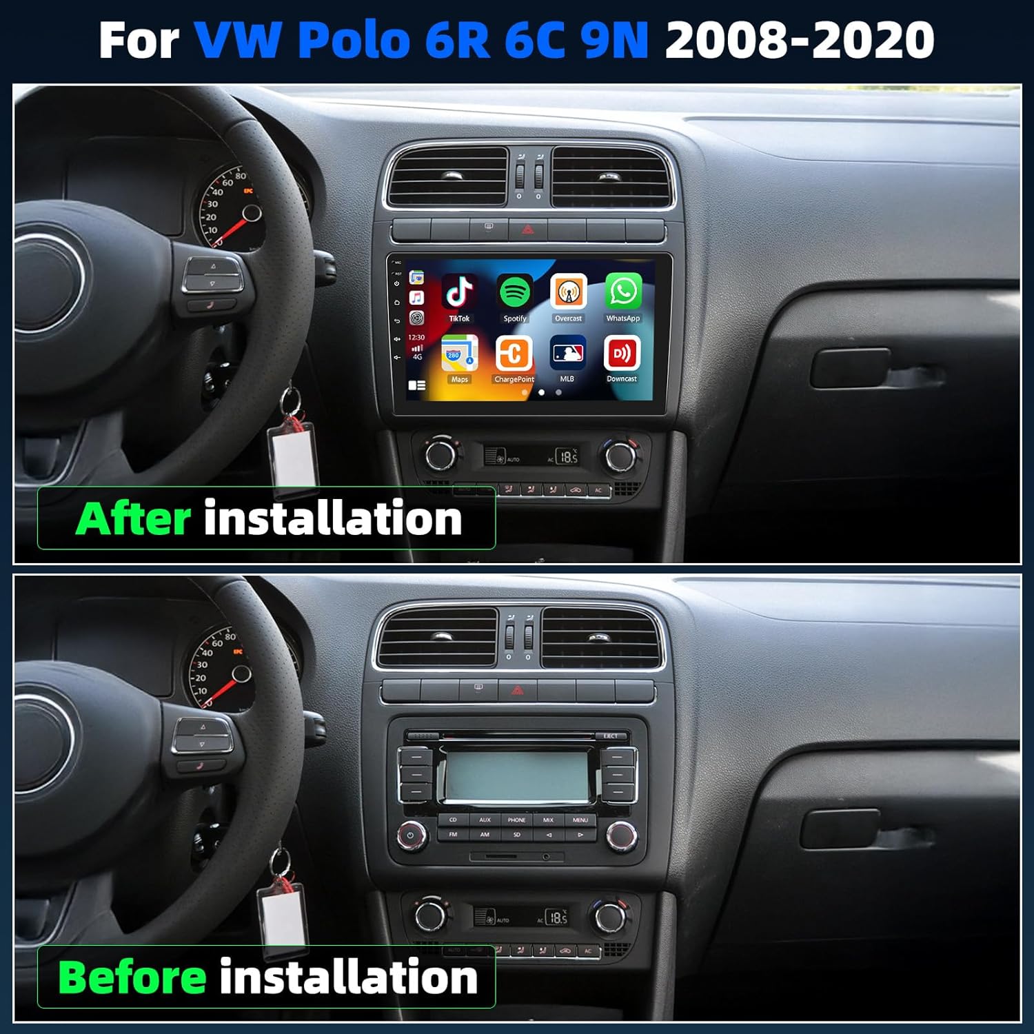 Autoradio Android 15 4+64G 9" IPS per VW Polo 6R 6C 9N - immagine 2