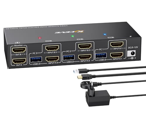 Eskeve Switch KVM USB 3.0 HDMI 3 PC 2 Monitor