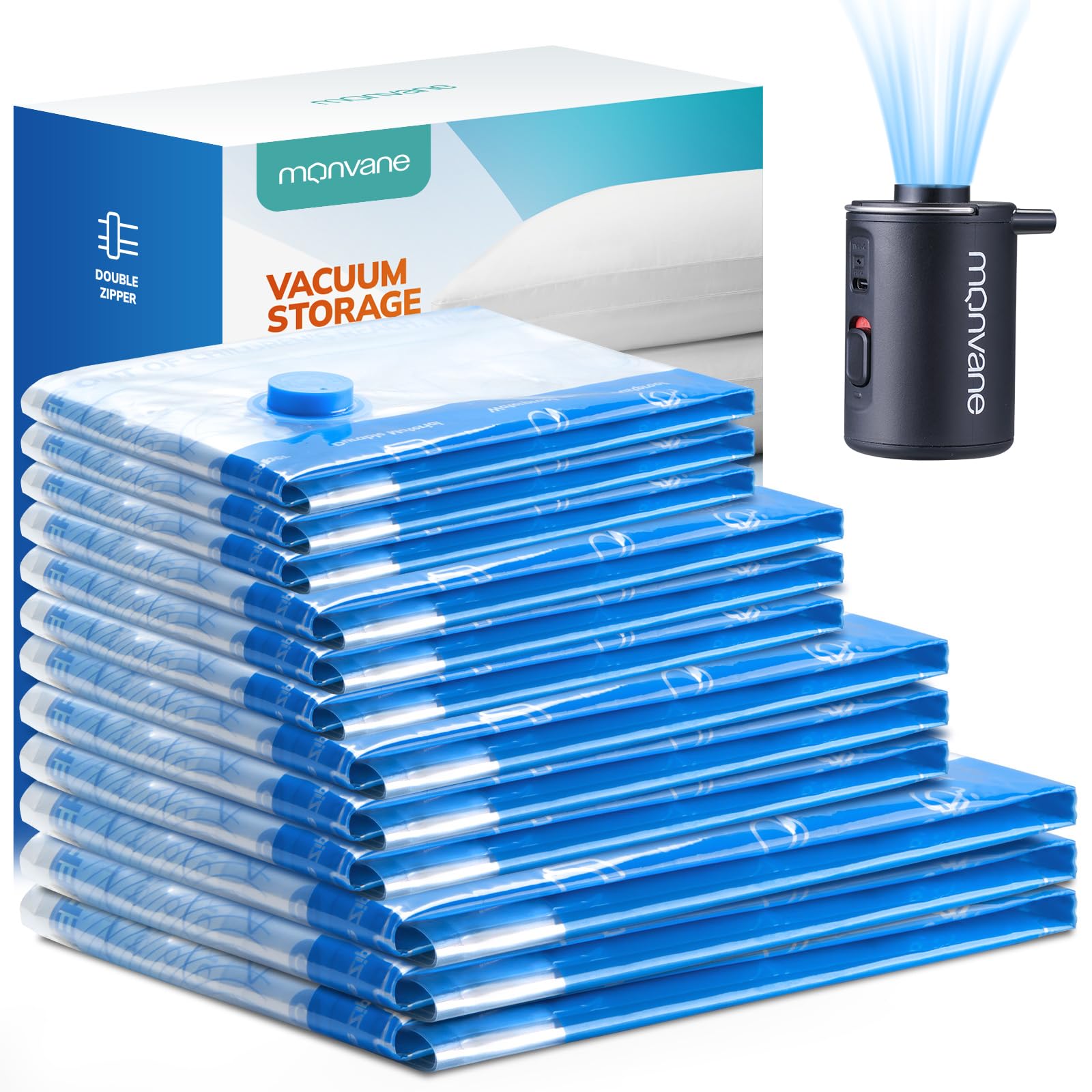Monvane Set 12 Sacchetti Sottovuoto con Pompa Elettrica