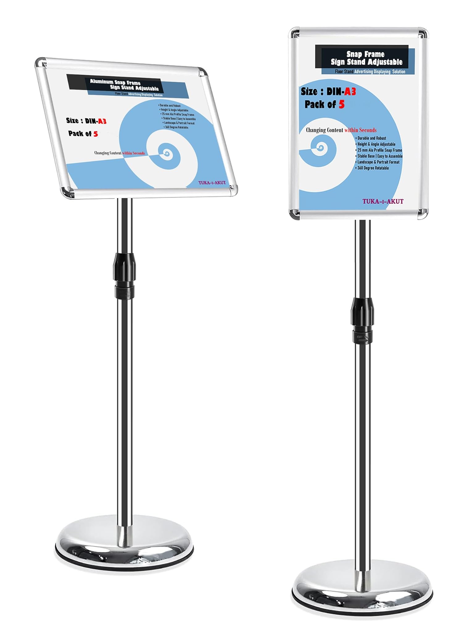 Tuka-i-akut 5X A3 Espositore Informativo da Pavimento, Argento