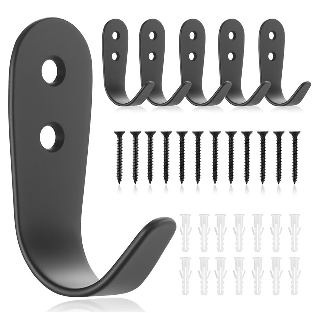 6 Pz Attaccapanni da Muro, Ganci Appendiabiti da Parete, Ganci da Parete in Metallo Neri per Appendere Abiti Chiavi Cappelli Asciugamani Borse Accappatoi Camera da Letto Cucina Bagno (Grande)