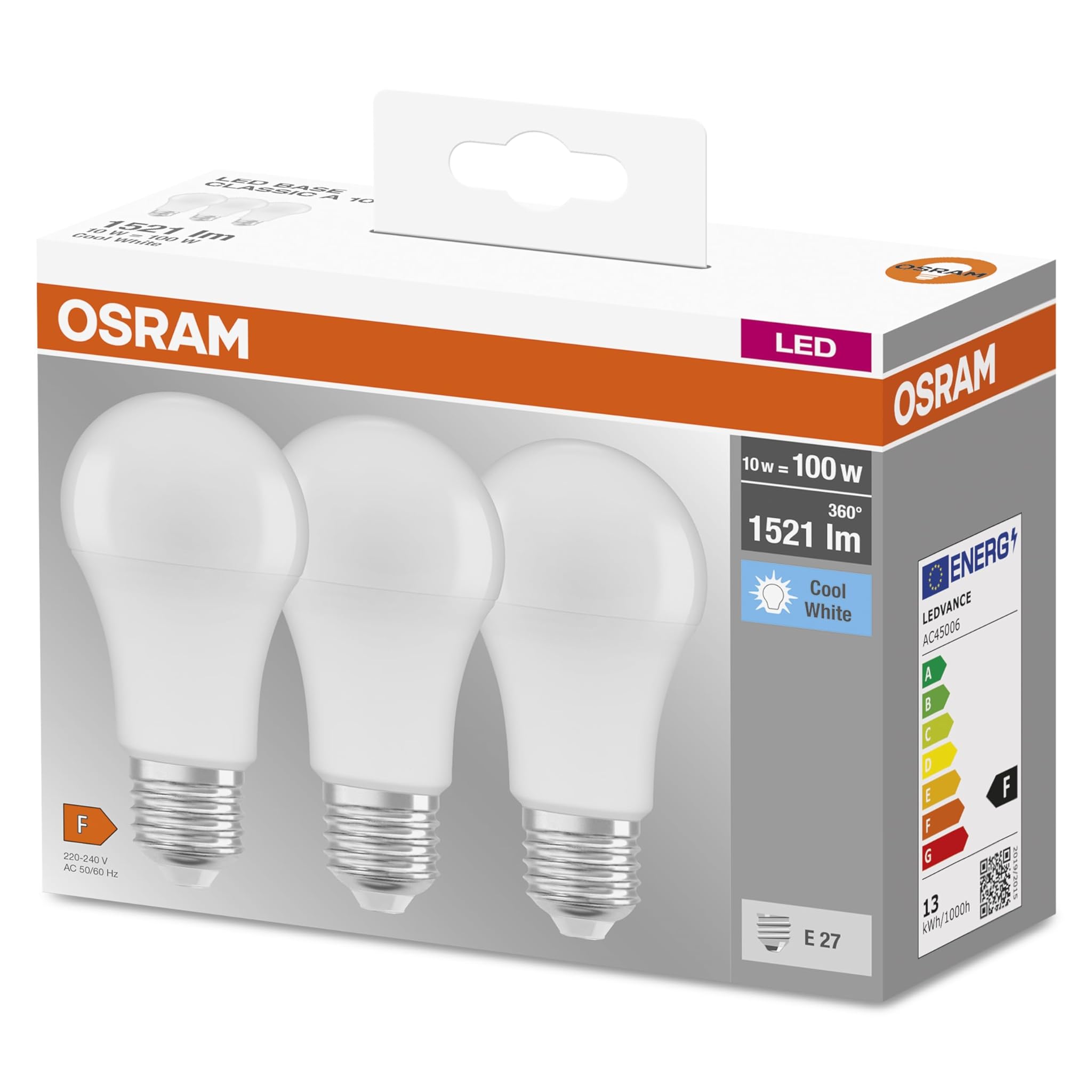 Osram LED Base Classic A E27 4000K (3 pezzi)