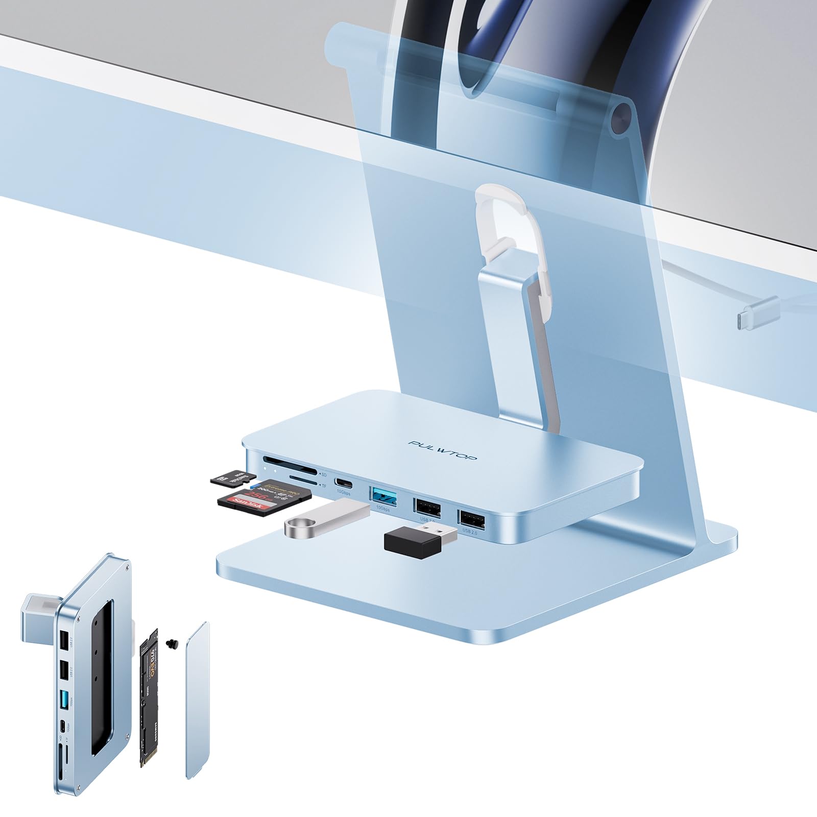 Pulwtop Hub USB C per iMac 24" M1/M3/M4, Blu