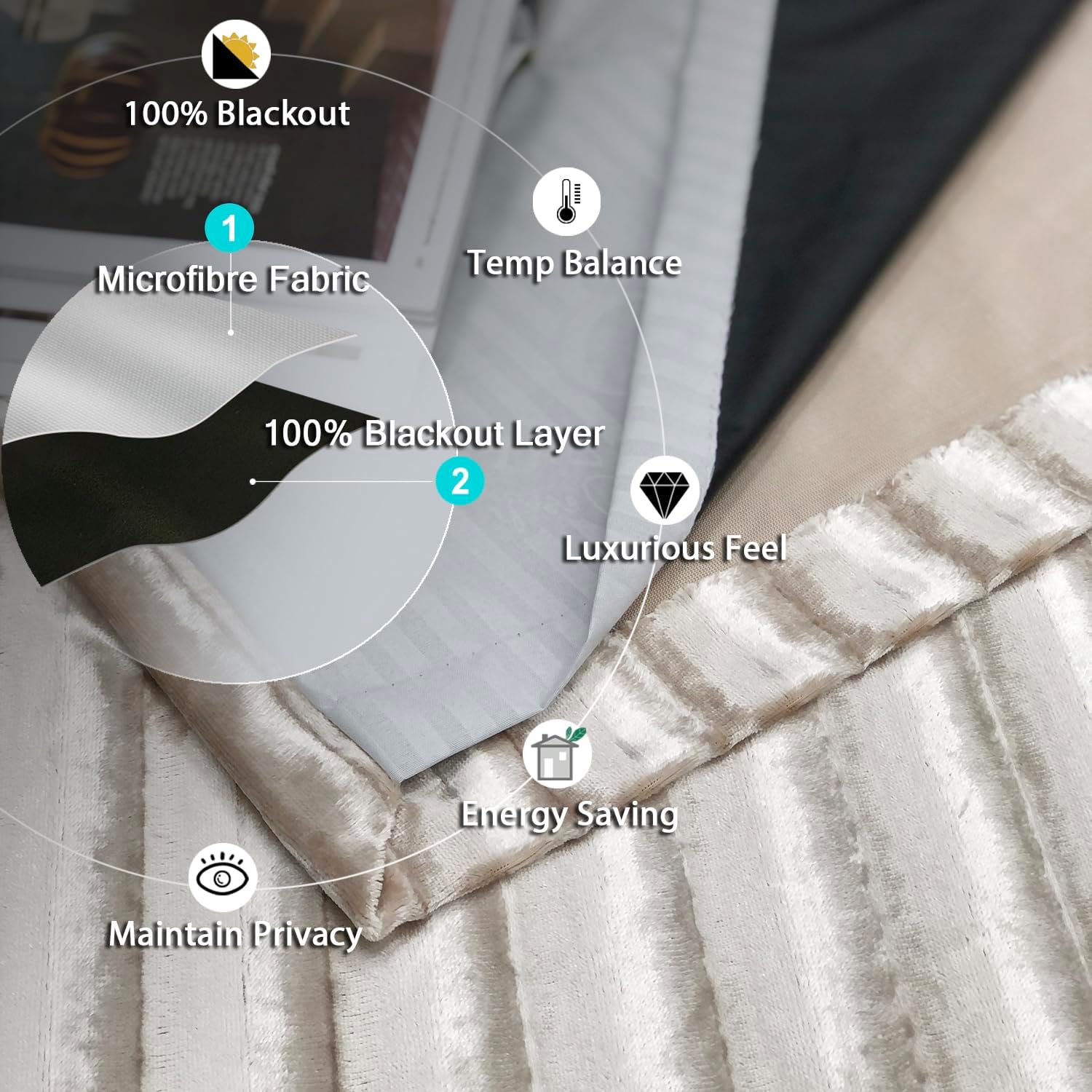 Always4u Tenda 100% Oscurante in Velluto, Beige - immagine 5