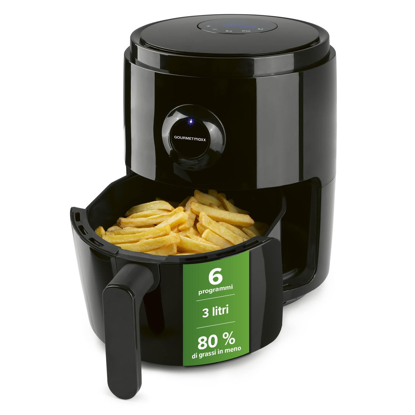 GOURMETmaxx Friggitrice ad aria calda digitale, combinazione di forno ad aria calda, barbecue e friggitrice, timer da 60 minuti, spegnimento automatico, 6 programmi, funzionamento facile, 1400 Watt,
