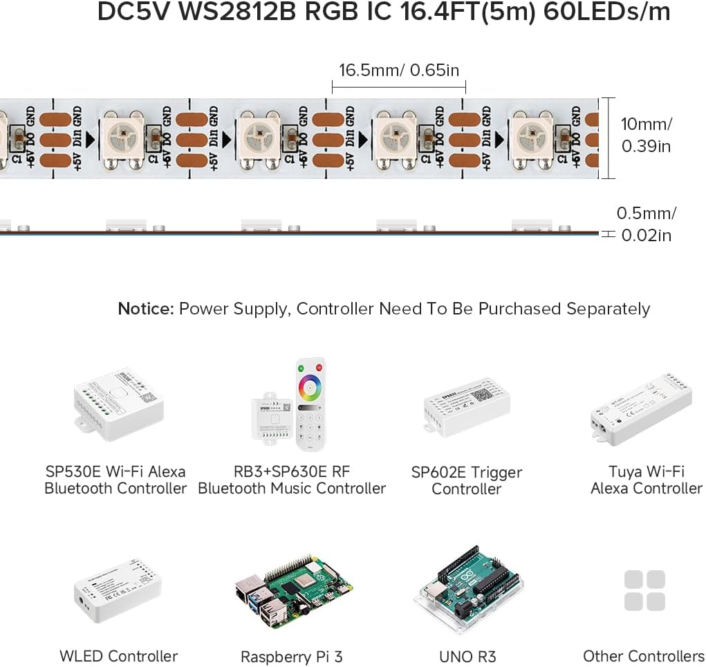 Btf-lighting WS2812B Striscia LED RGB 5m IP65 - immagine 4