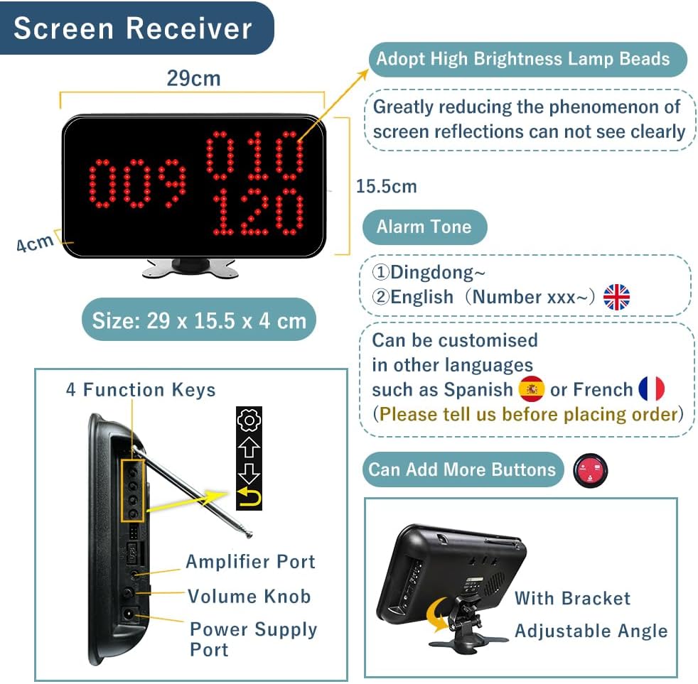 Cyssjf Sistema Cercapersone Ristorante 1 Schermo + 10 Pulsanti - immagine 5