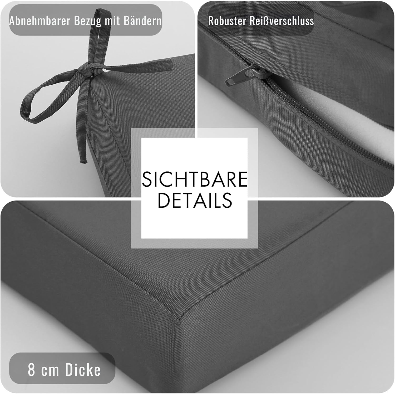 Primepatio Set 2 Cuscini per Sedia 40x40cm, Grigio Scuro - immagine 3