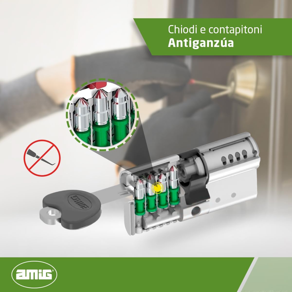 Amig - Serratura di Sicurezza a Cilindro 80mm - immagine 3