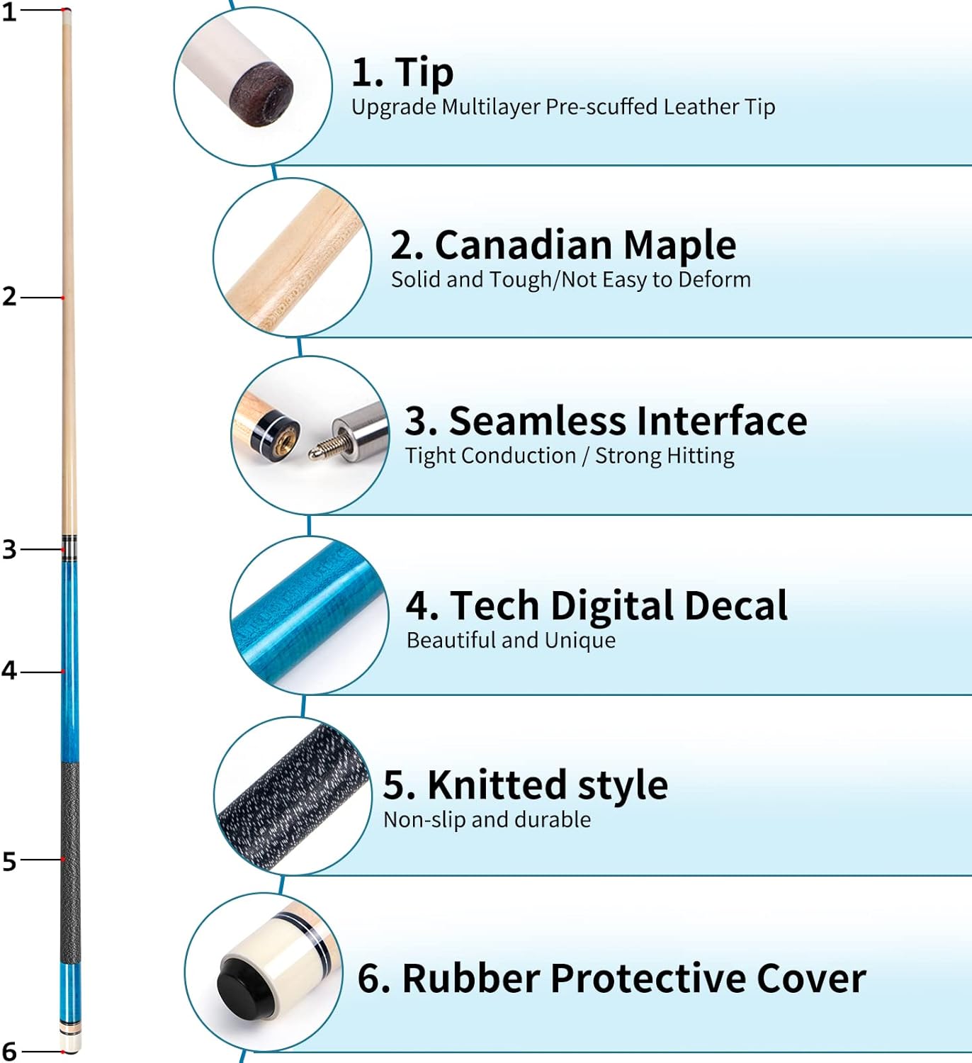 AKLOT Stecca da Biliardo 58" in Legno di Acero - immagine 2