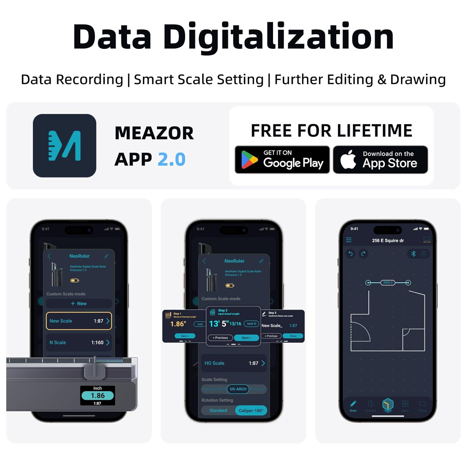 Hozo NeoRuler Righello Digitale Intelligente 30,5 cm - immagine 5