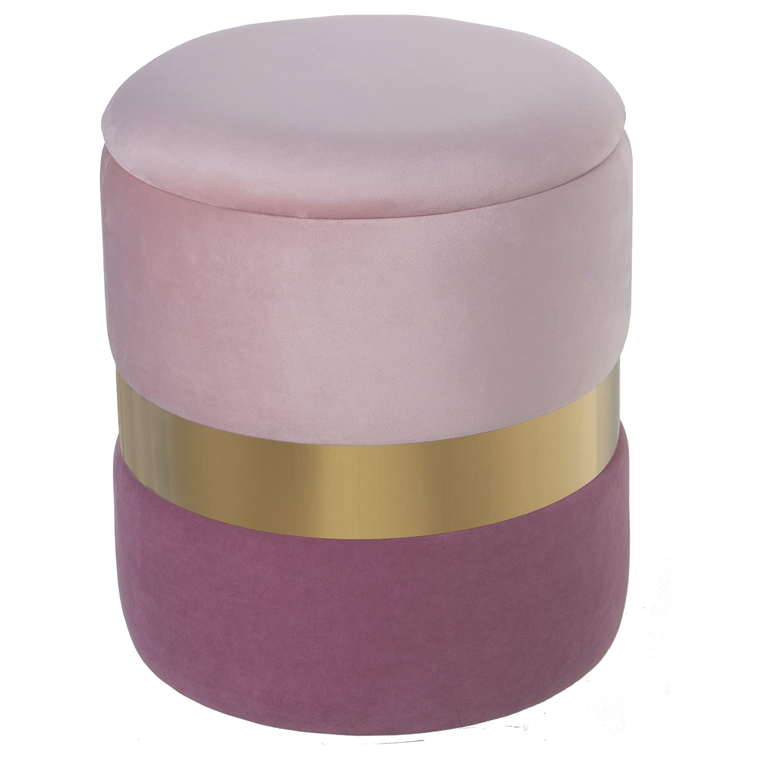 Drw Pouf Contenitore in Legno e Poliestere, Rosa e Dorato