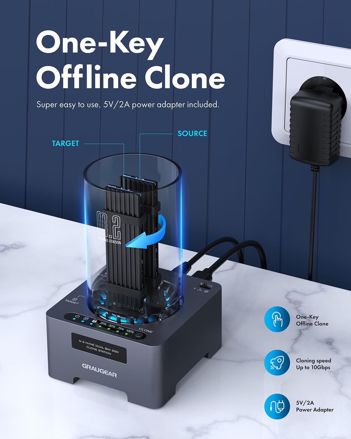 M.2 NVMe SSD Clone Station USB3.2 Gen2x2 20Gbps - immagine 3