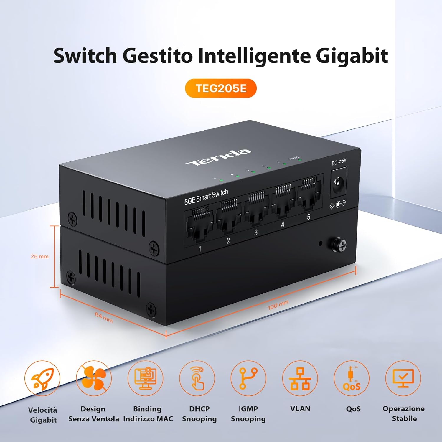 Tenda TEG205E - Switch Managed 5 Porte Gigabit RJ45 - immagine 2