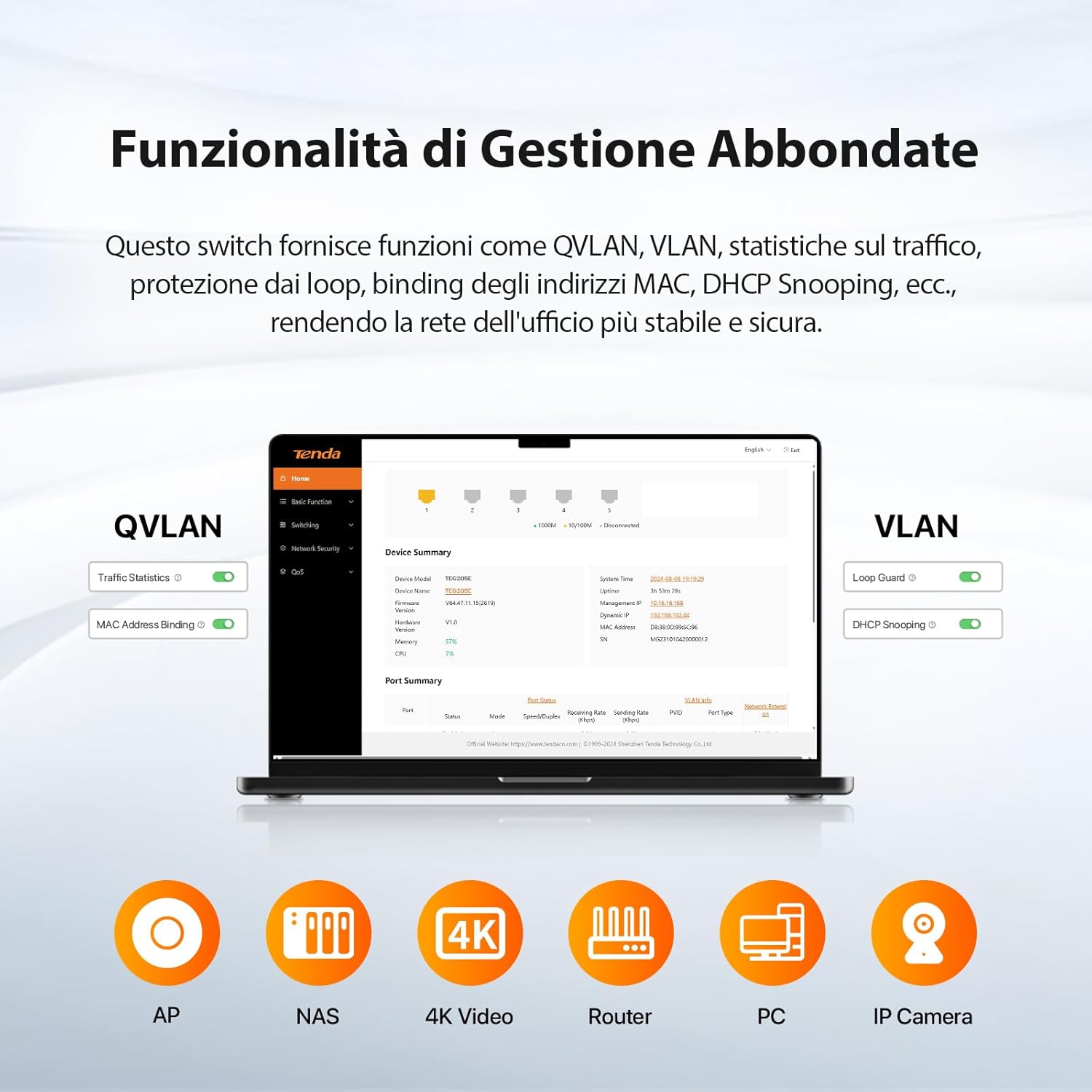 Tenda TEG205E - Switch Managed 5 Porte Gigabit RJ45 - immagine 5