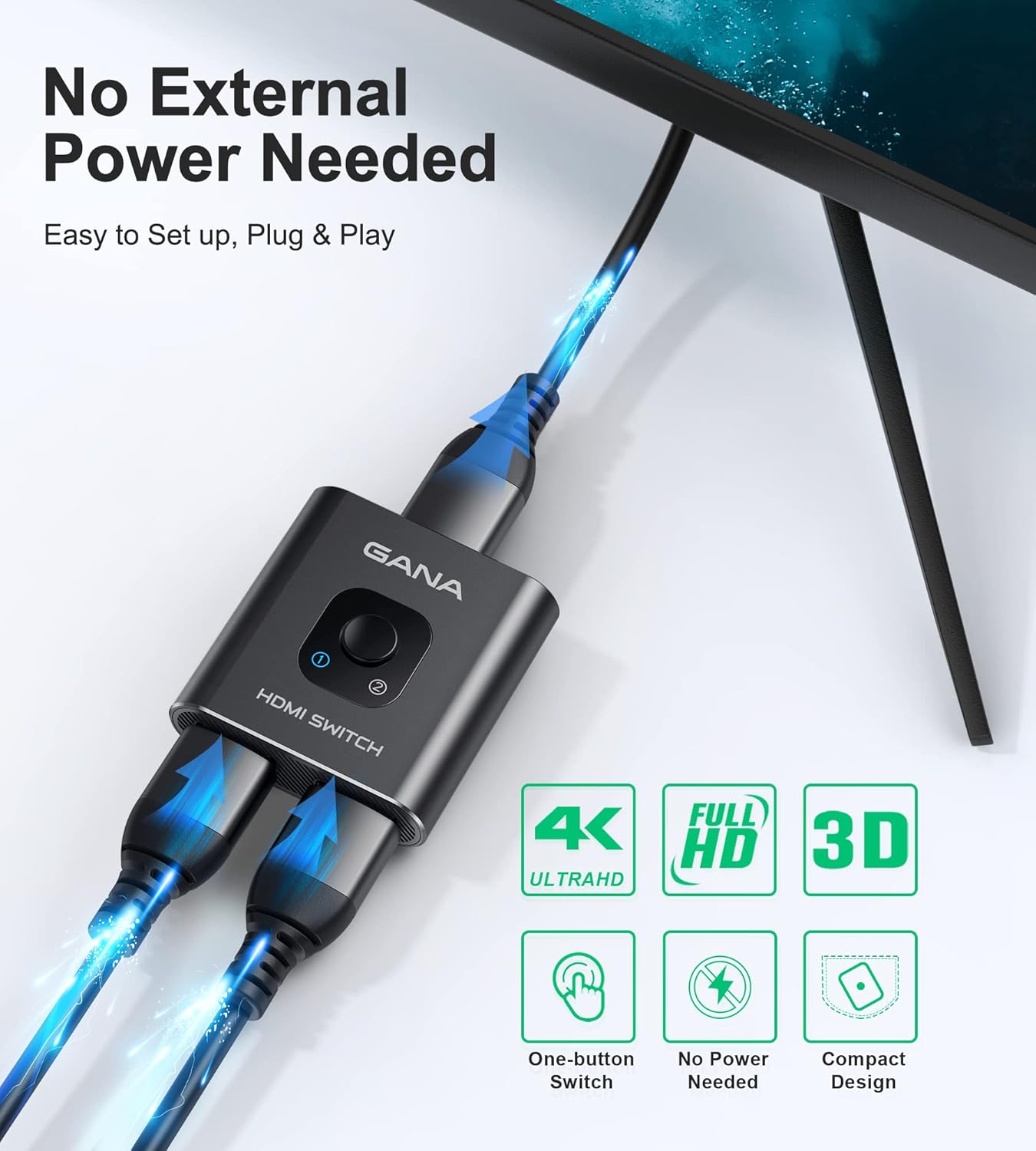 Gana Splitter HDMI 4K 60 Hz Bidirezionale, Nero - immagine 5