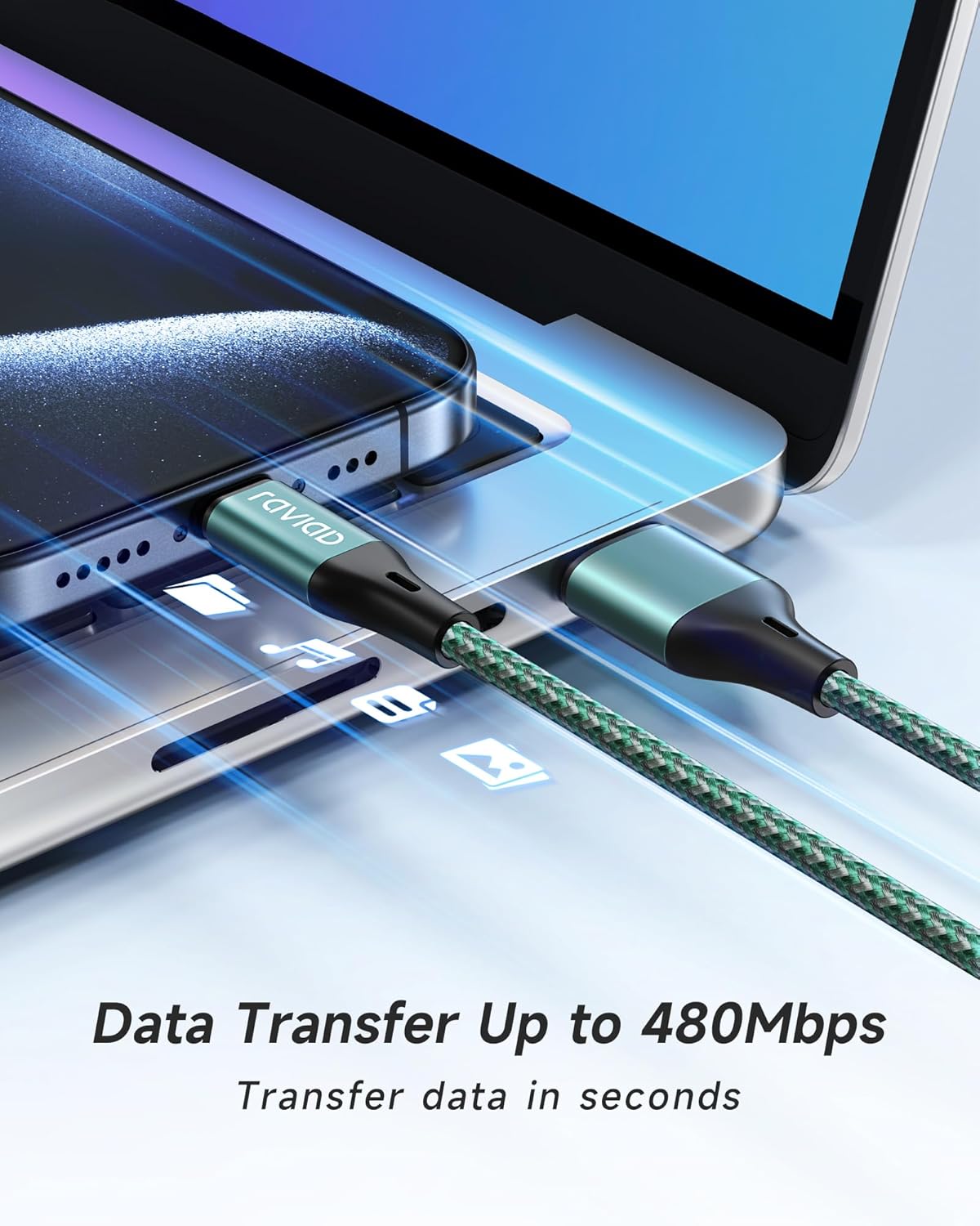 Raviad Cavo USB Type-C Ricarica Rapida 3 Pezzi 2m - immagine 4