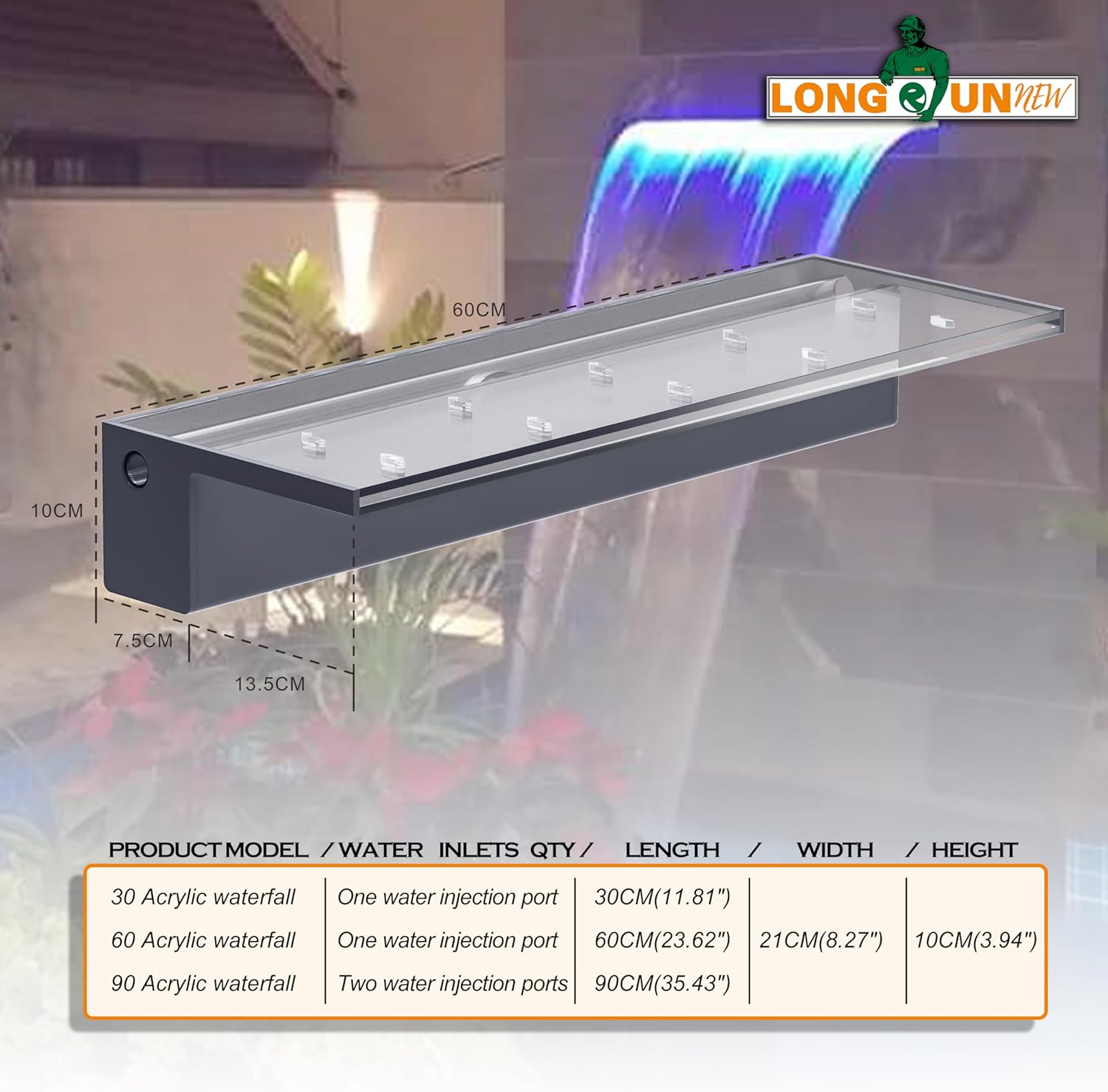Longrunnew Kit Cascata Artificiale 60cm in Acrilico - immagine 6