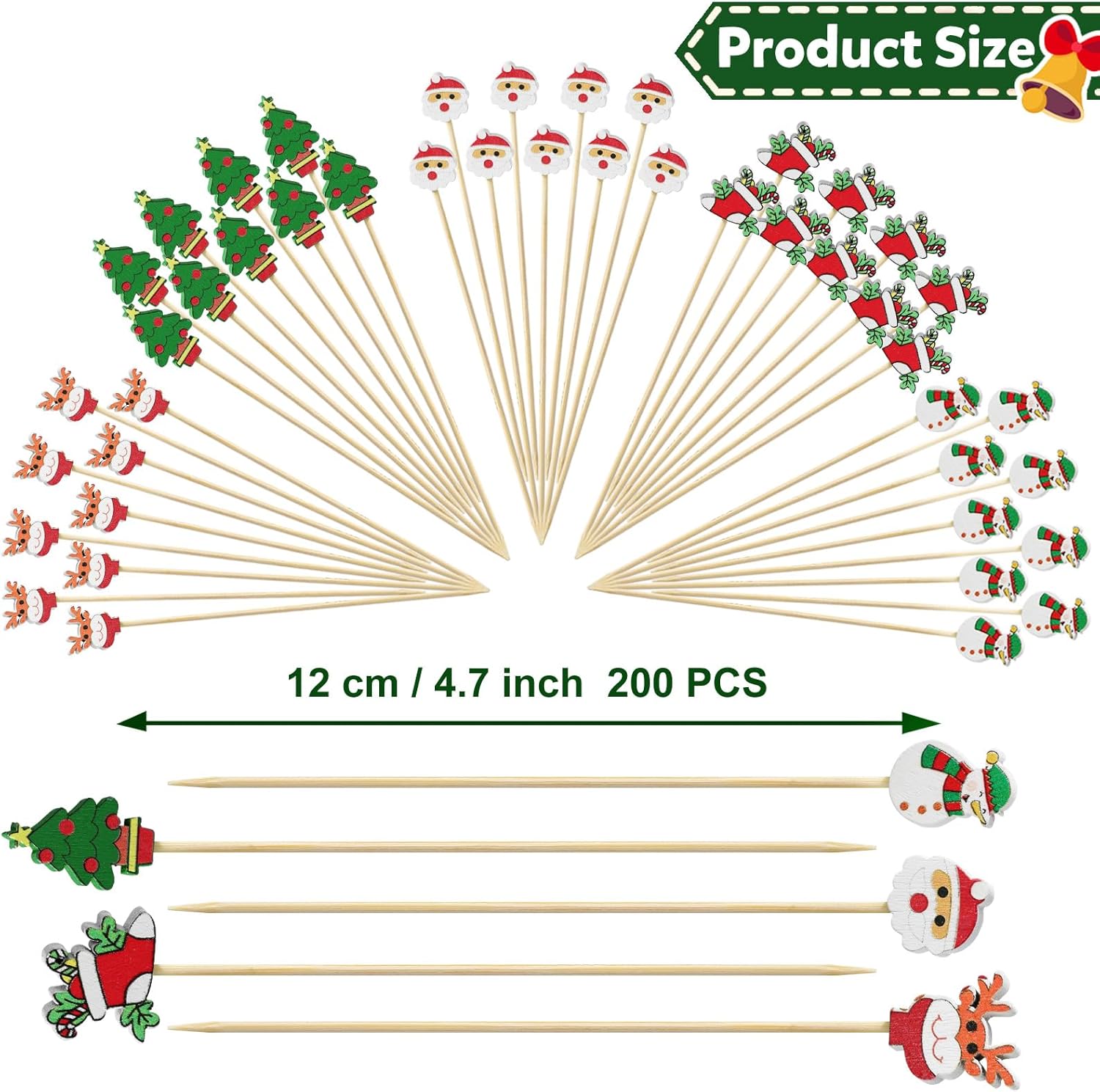 Bekeify 200 Stuzzicadenti da Cocktail Natale 12 CM - immagine 2