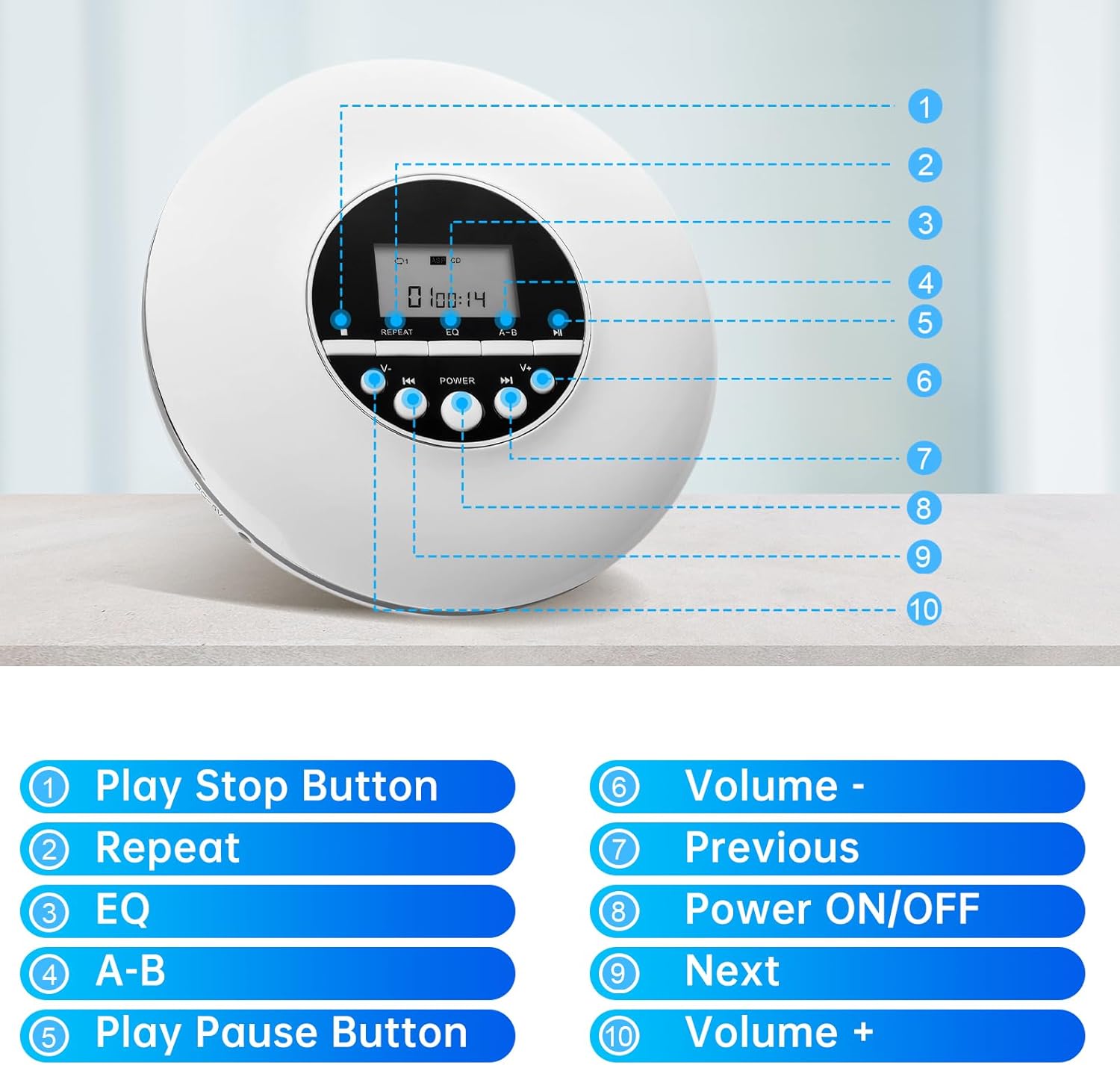 Gueray Lettore CD Portatile HiFi con Cuffie - immagine 6