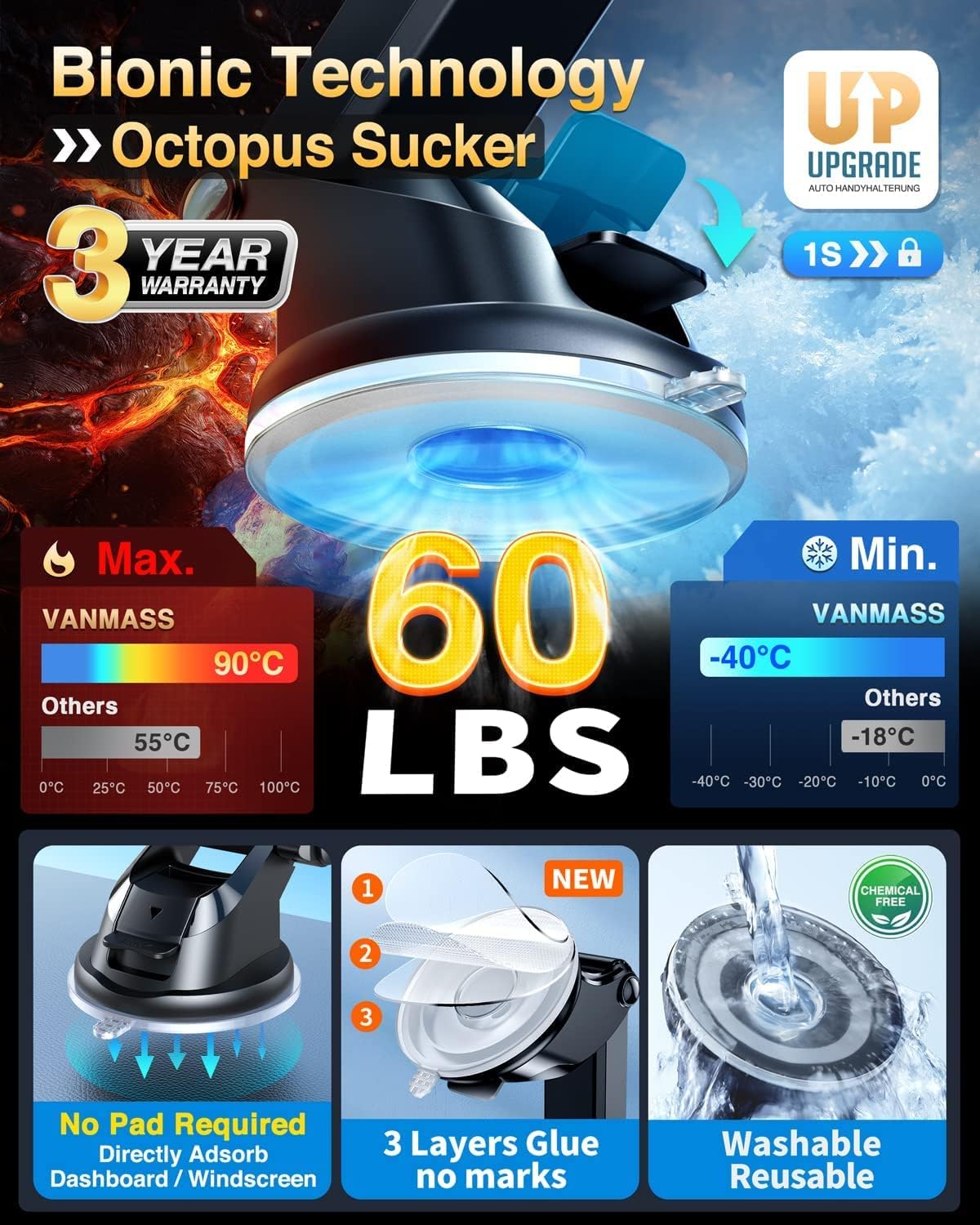 Vanmass Supporto Telefono Auto Grado Militare 2024 - immagine 2