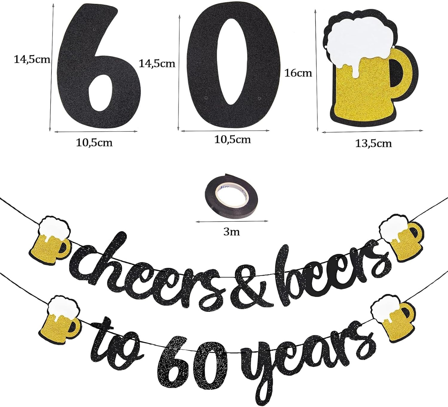 Ghirlanda Decorativa 60° Compleanno Nero Oro - immagine 2