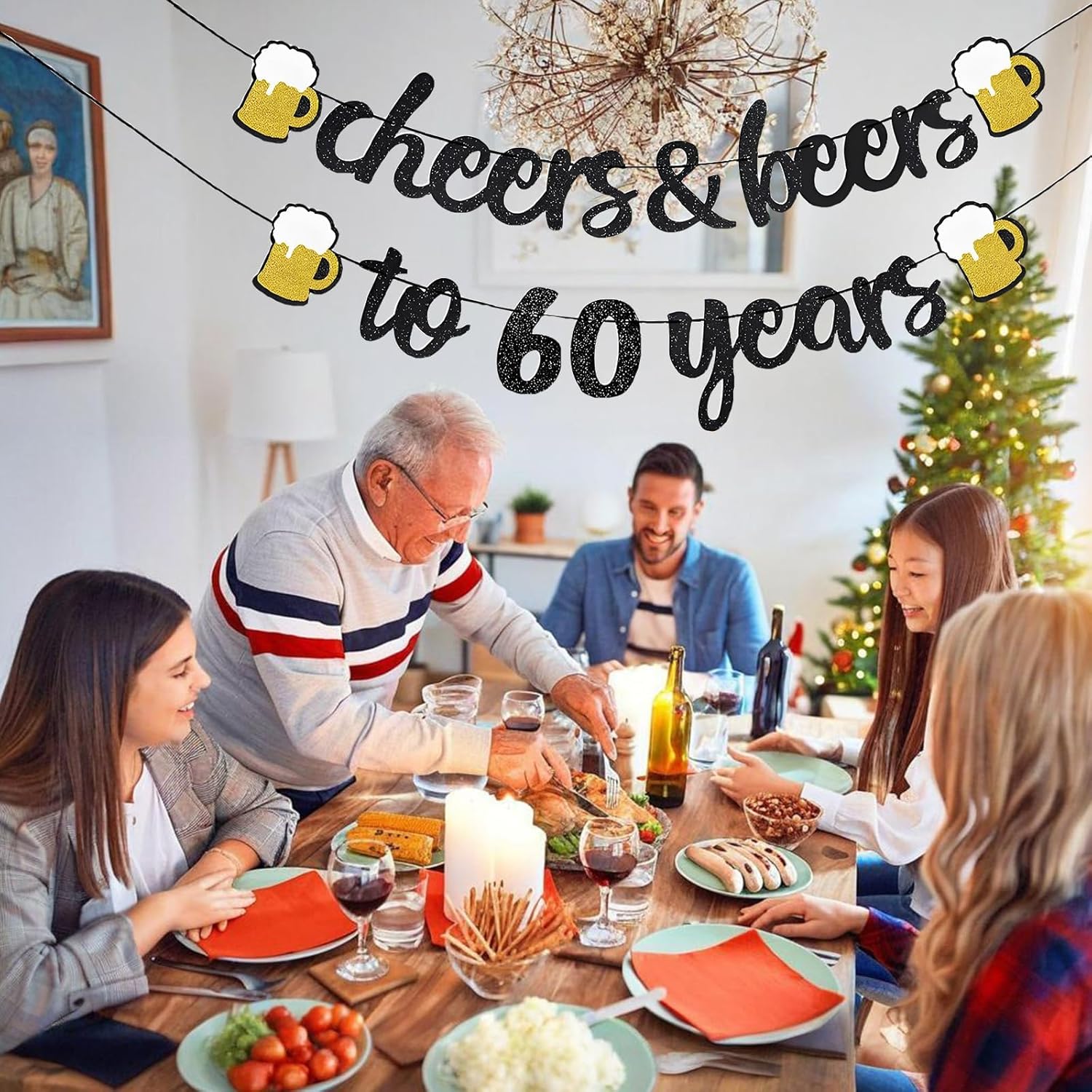 Ghirlanda Decorativa 60° Compleanno Nero Oro - immagine 5