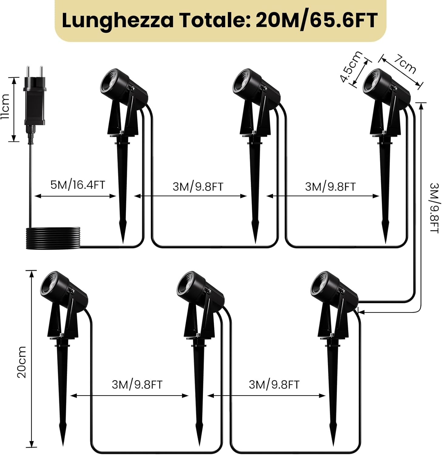 Yuusei Set 6 Luci da Giardino 20m Bianco Caldo 3000K - immagine 3